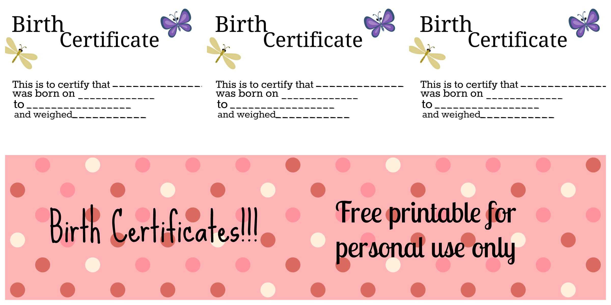 Free Printable: Doll Birth Certificates And Announcements Throughout Baby Doll Birth Certificate Template