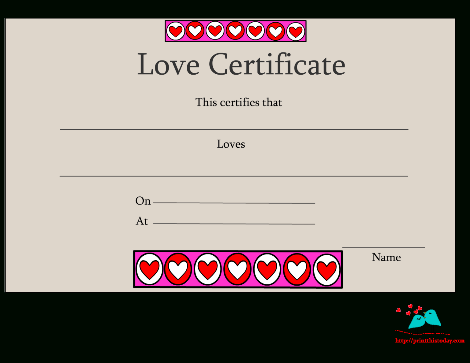 Free Printable Love Certificates regarding Love Certificate Templates