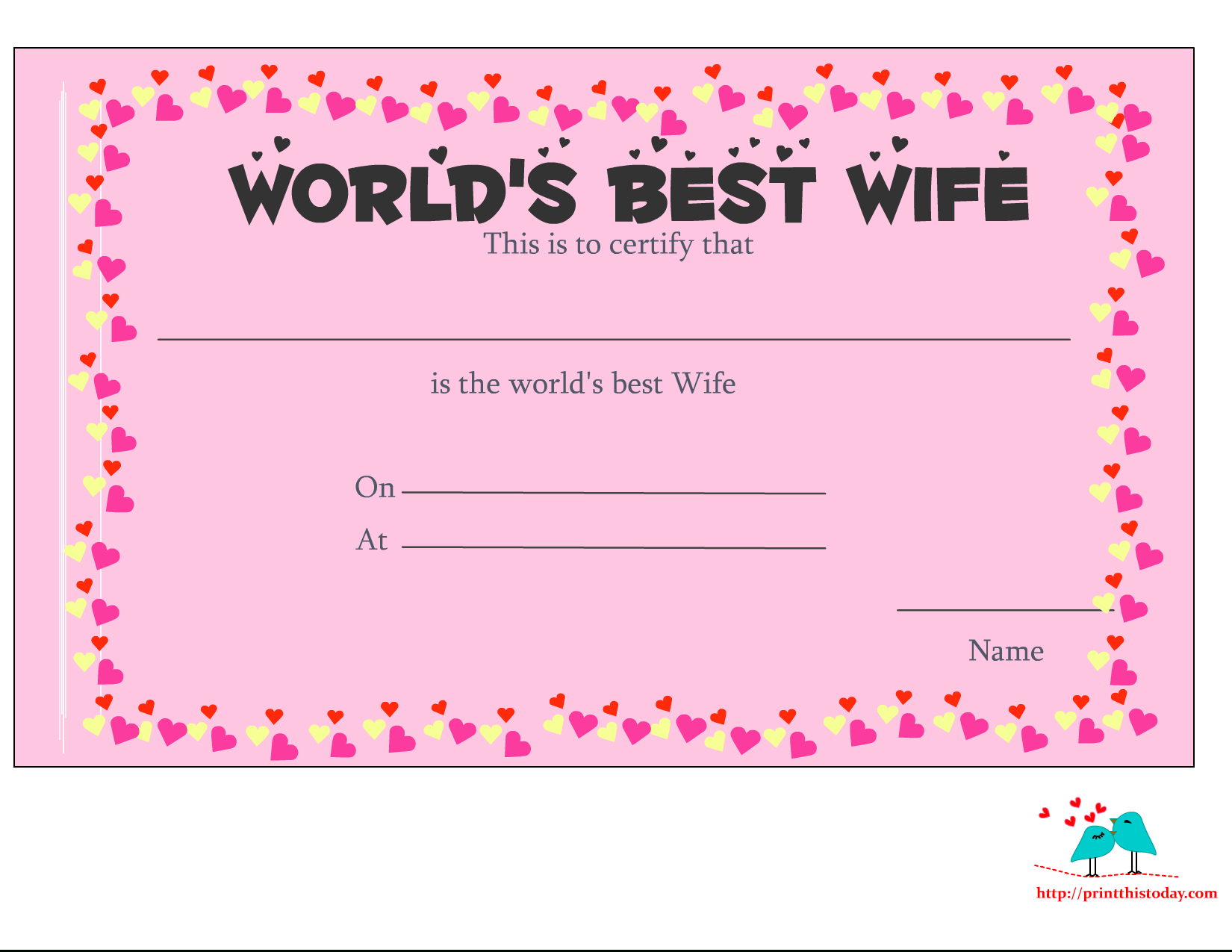 Free Printable World's Best Wife Certificates For Love Certificate Templates