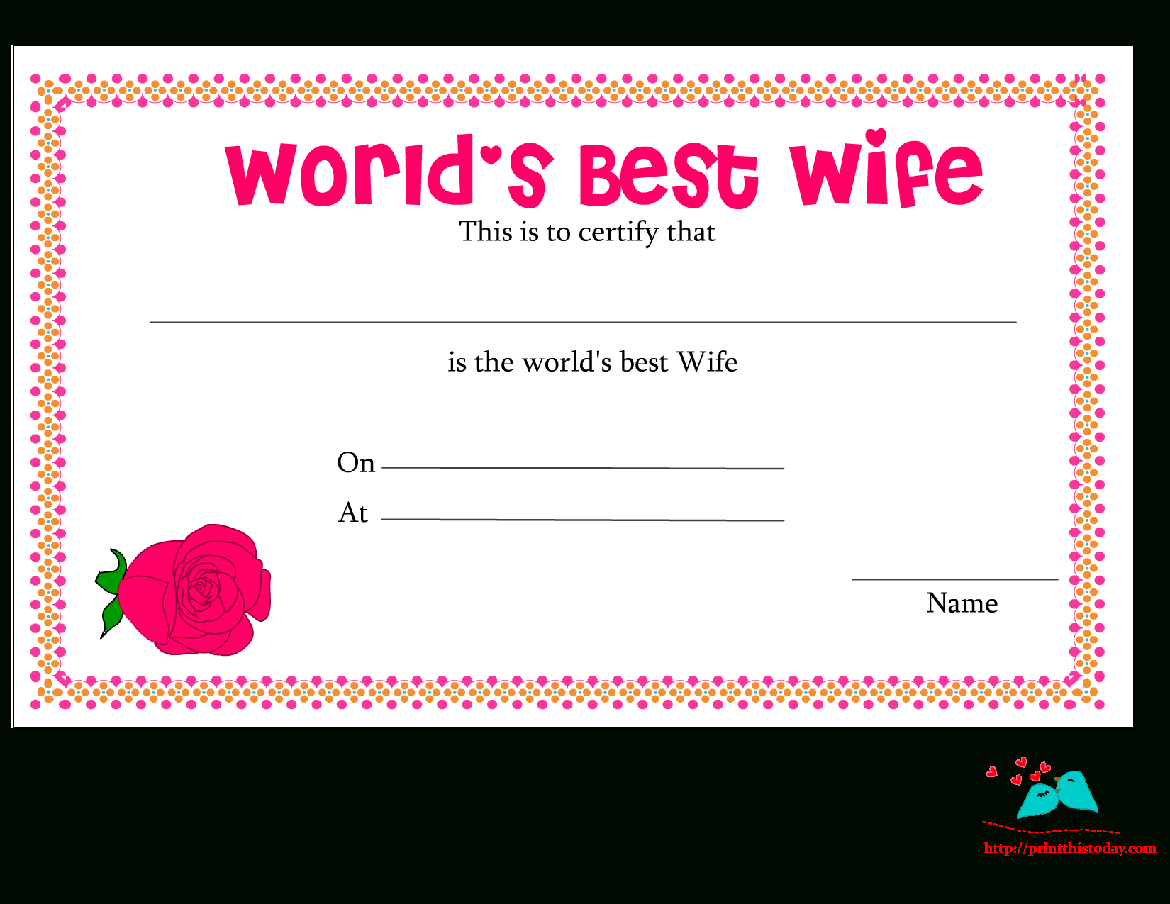 Free Printable World's Best Wife Certificates In Anniversary Certificate Template Free