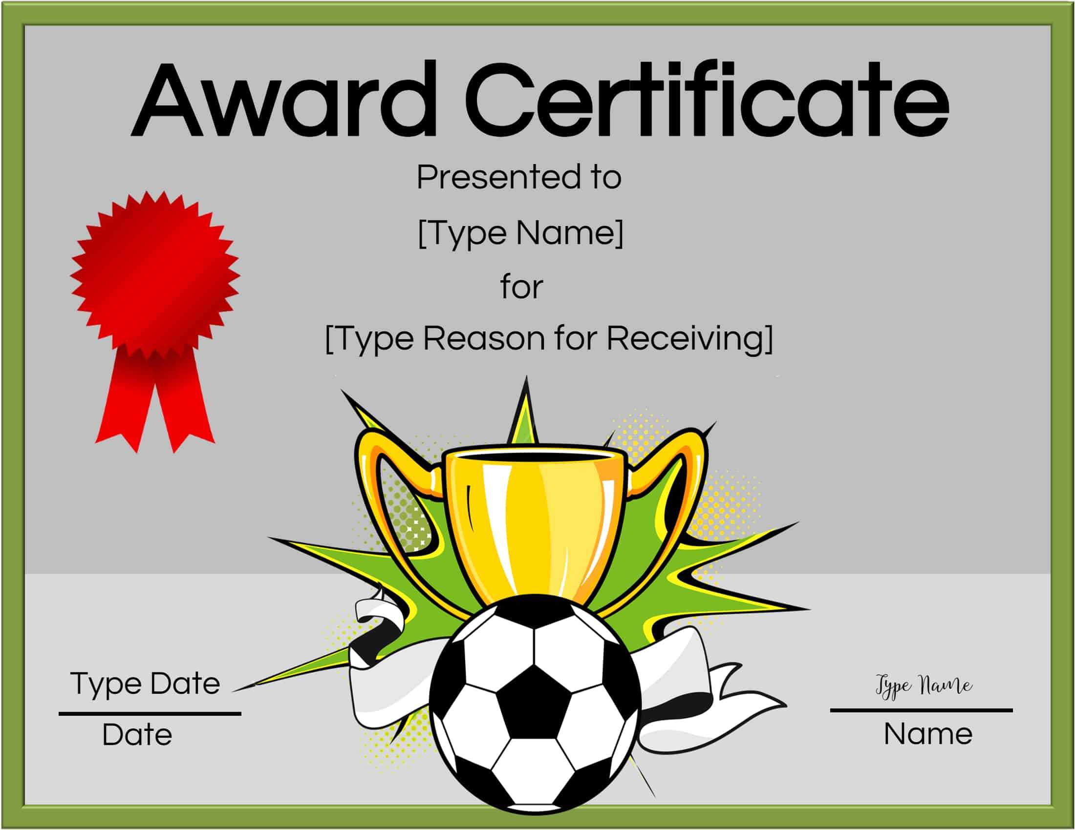 Free Soccer Certificate Maker | Edit Online And Print At Home Inside Soccer Award Certificate Templates Free