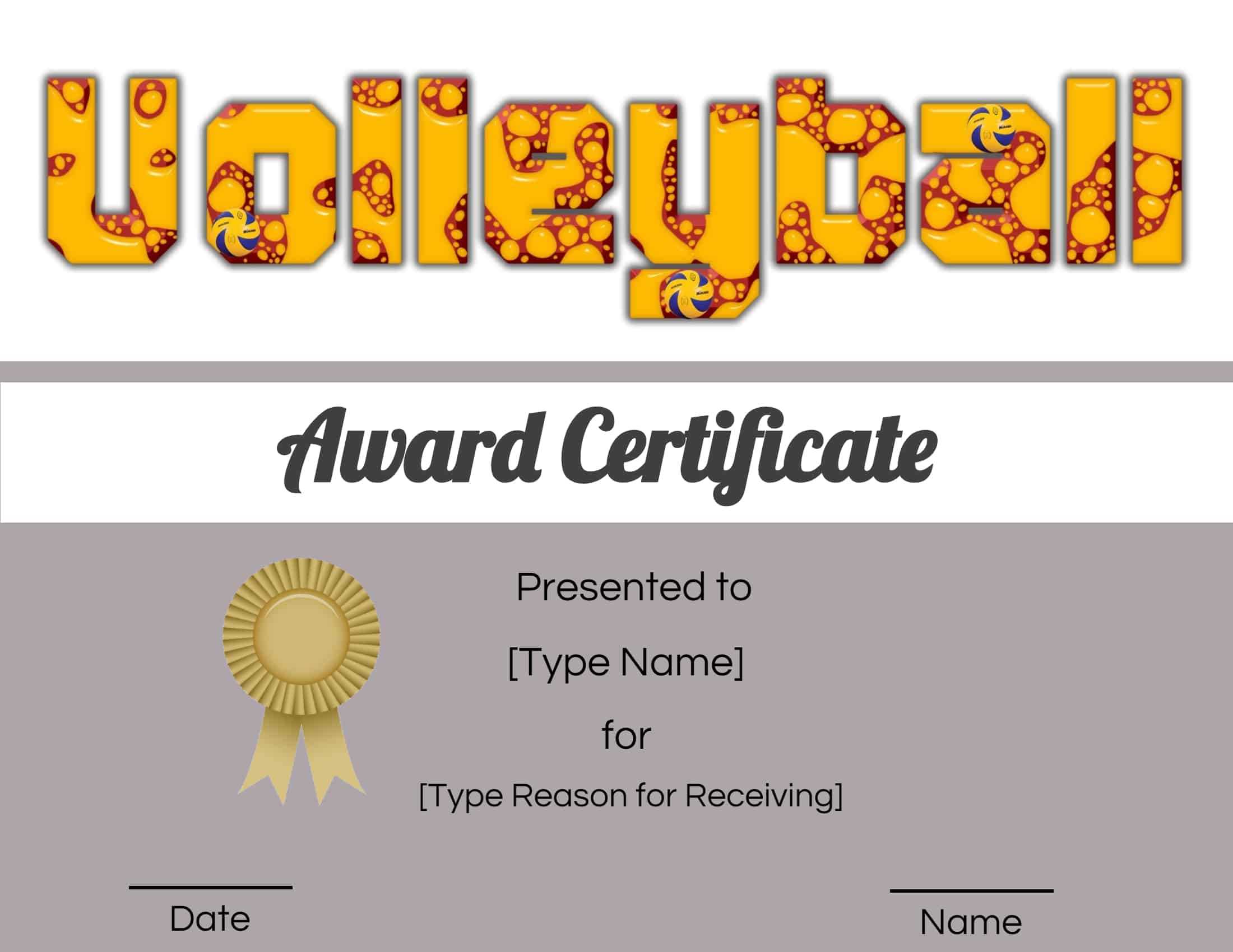 Free Volleyball Certificate | Edit Online And Print At Home Intended For Free Printable Funny Certificate Templates