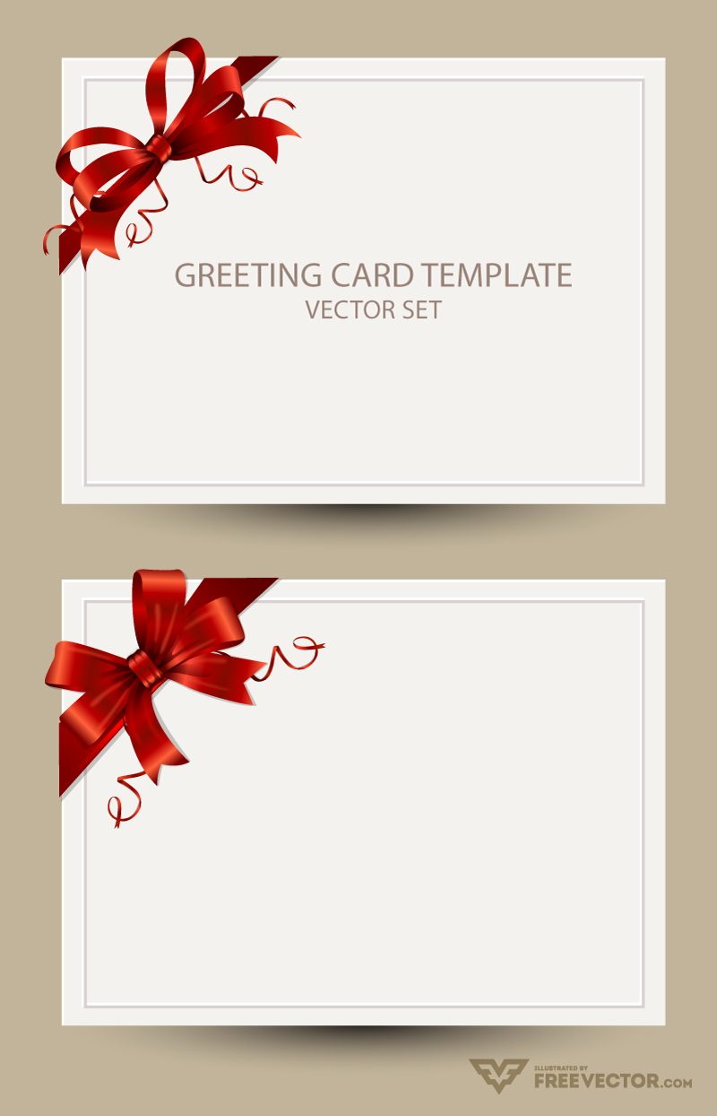 Freebie: Greeting Card Templates With Red Bow – Ai, Eps, Psd Within Greeting Card Layout Templates