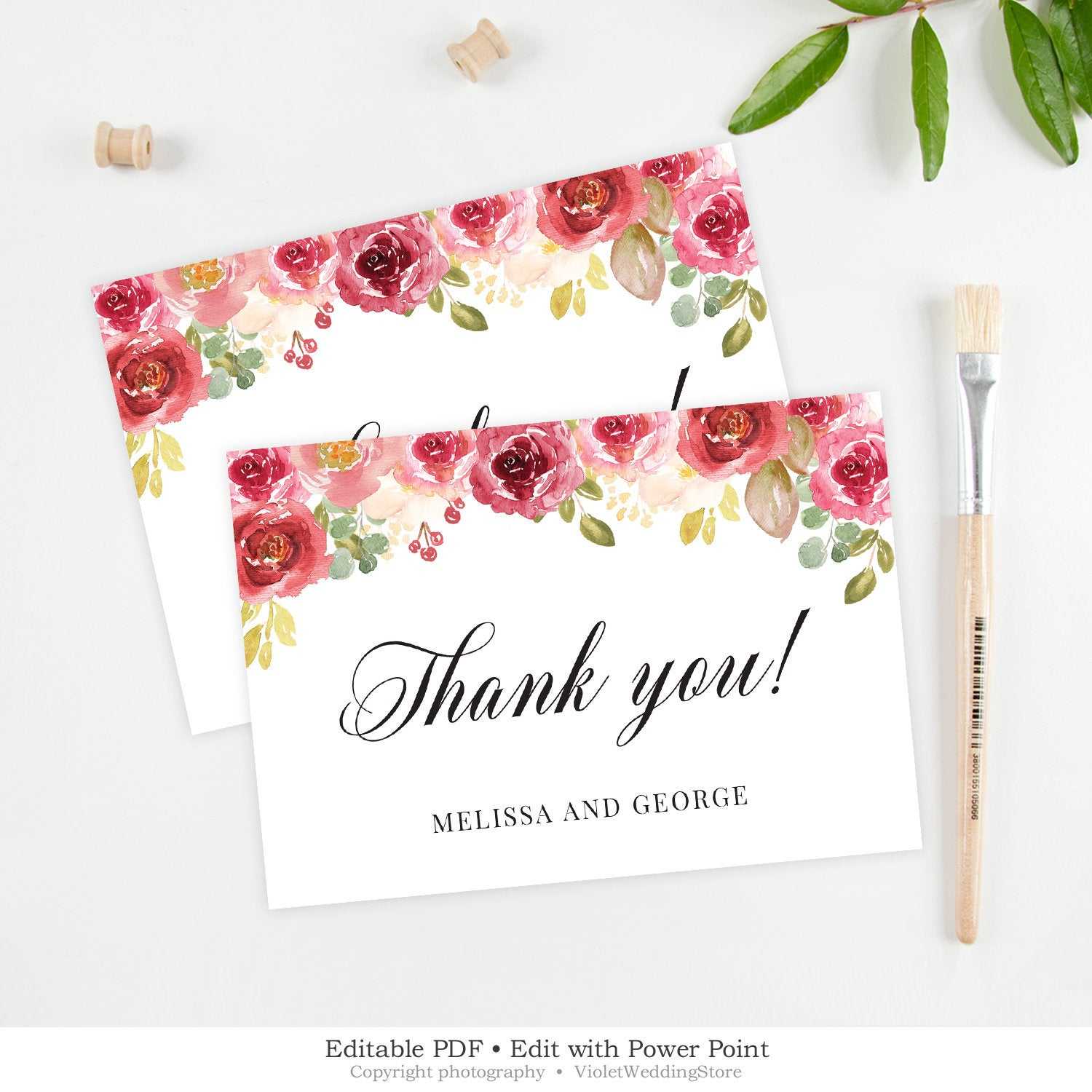 Fully Editable Thank You Card, Printable Wedding Thank You, Blush Pink  Florals Thank You, Thank You Card Template Instant Download Rprs1 Inside Powerpoint Thank You Card Template