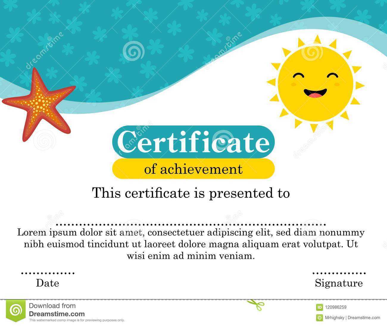 Fun Summer Themed Certificate Template For Kids Stock Vector Throughout Fun Certificate Templates