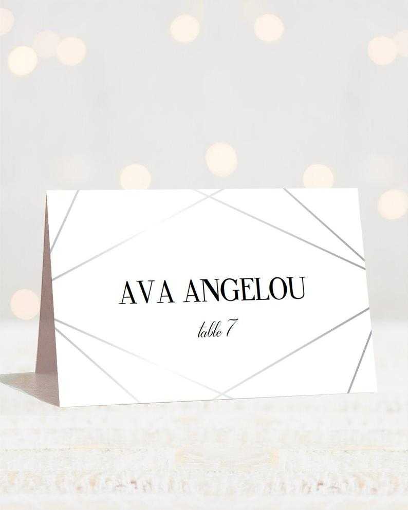 Geometric Wedding Name Card Template Download Editable Place Cards For  Wedding Silver And White Wedding Seating Cards Table Decorations Gls1 Throughout Table Name Card Template