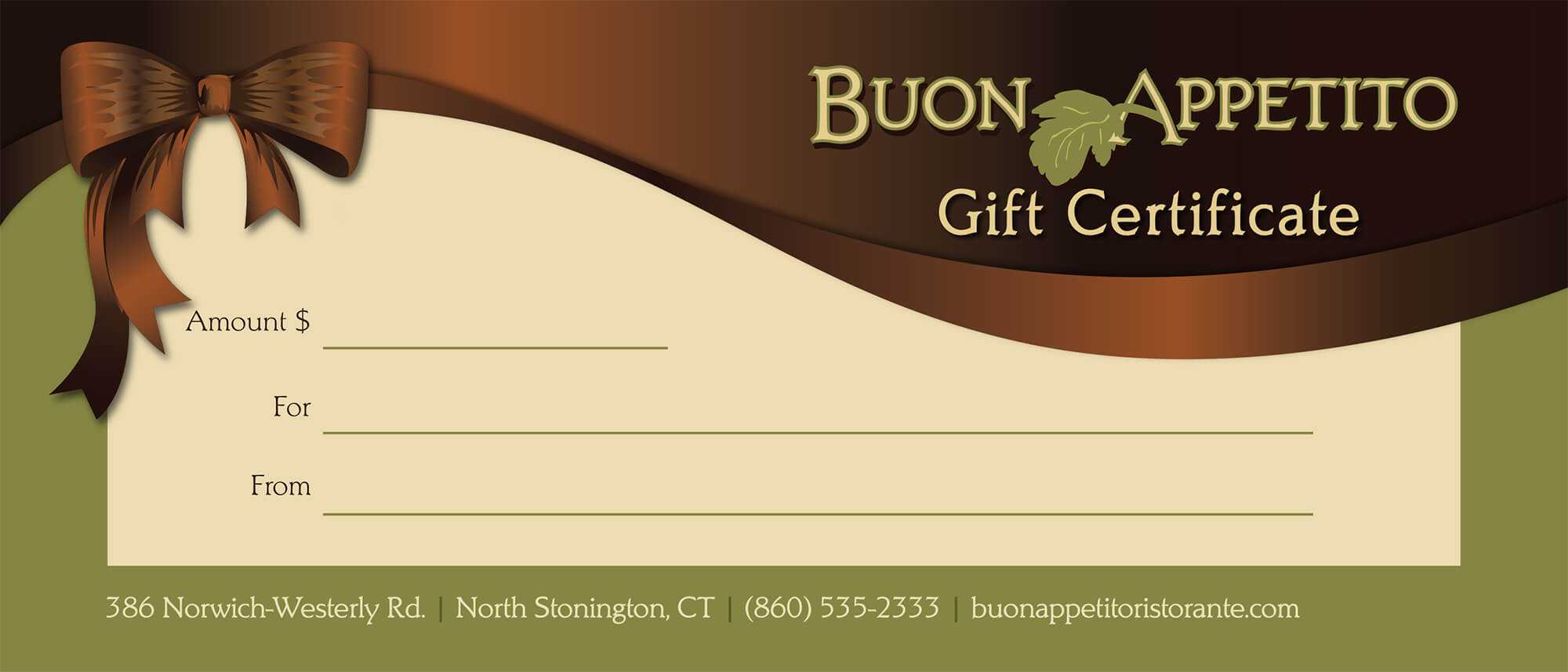 Gift Certificates For Buon Appetito Ristorante & Pizzeria Inside Pizza Gift Certificate Template