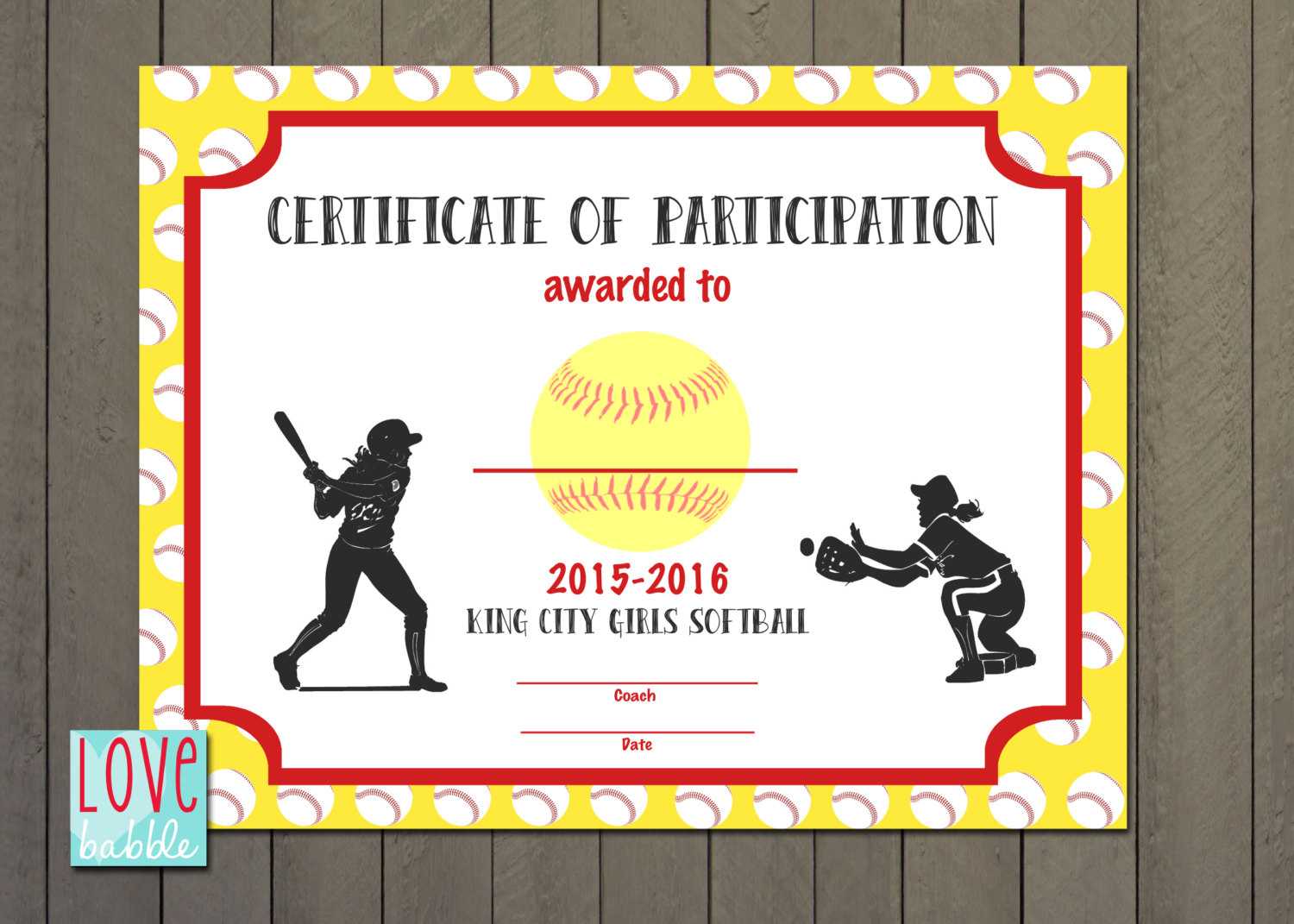 Girls Softball Baseball T Ball Award Certificate Printable Digital File  8.5" X 11" Pertaining To Softball Certificate Templates Free
