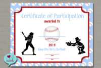 Girls Softball Baseball T Ball Award Certificate Printable Digital File  8.5&quot; X 11&quot; pertaining to Softball Certificate Templates Free