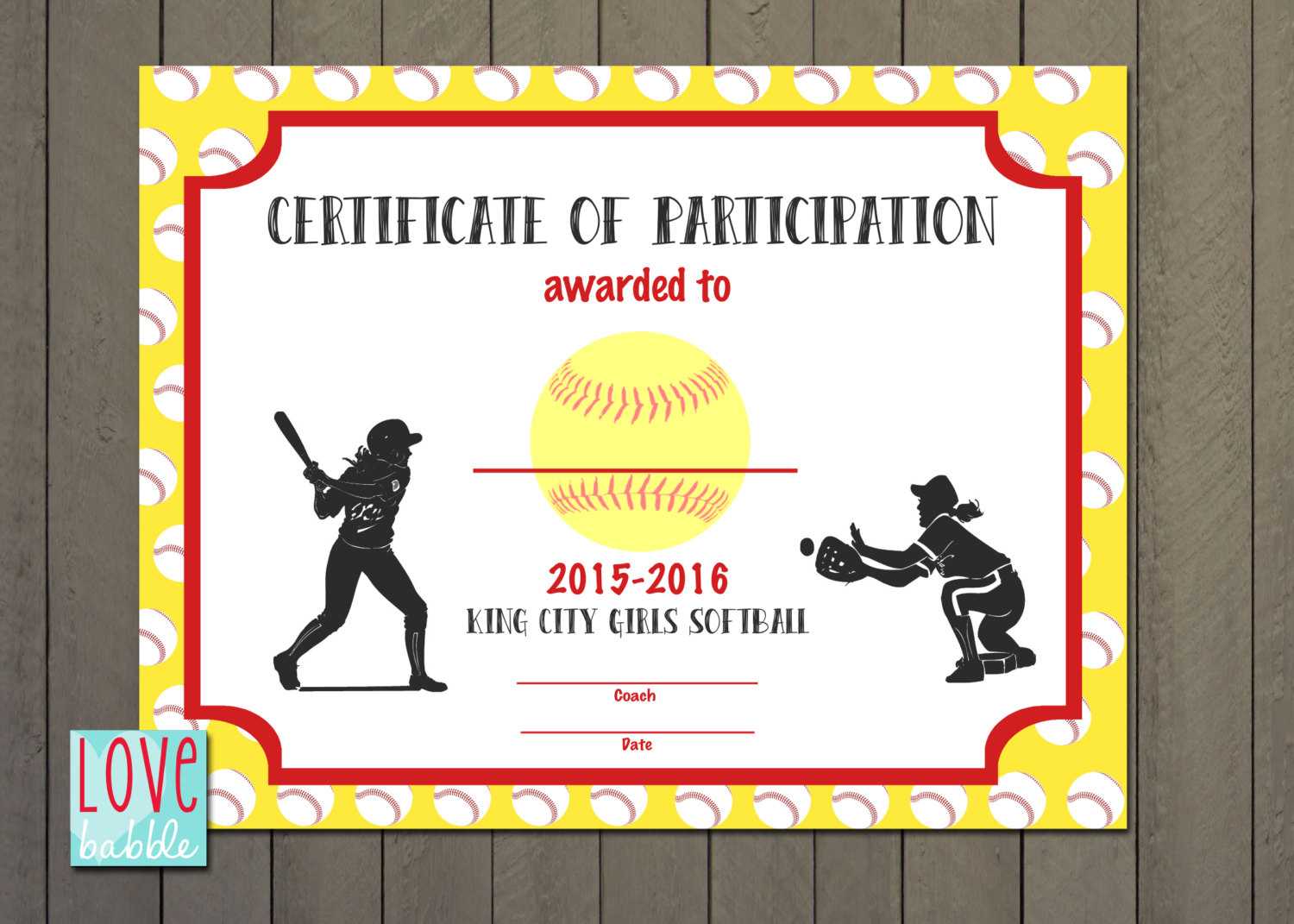 Girls Softball Baseball T Ball Award Certificate Printable Digital File  8.5" X 11" Throughout Softball Certificate Templates