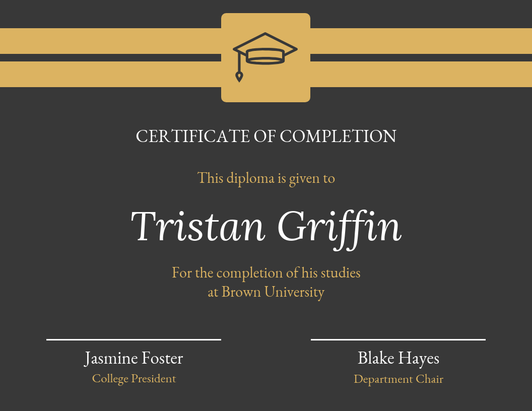 Gold Dark Certificate Of Completion Template Regarding Hayes Certificate Templates