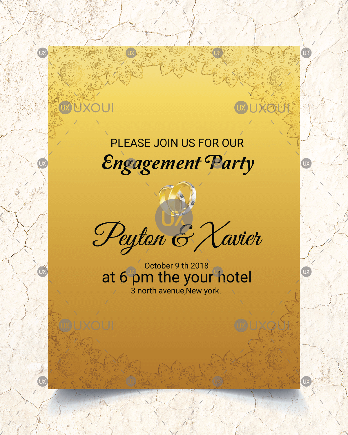 Golden Wedding Engagement Party Invitation Card Template Design Vector Within Engagement Invitation Card Template