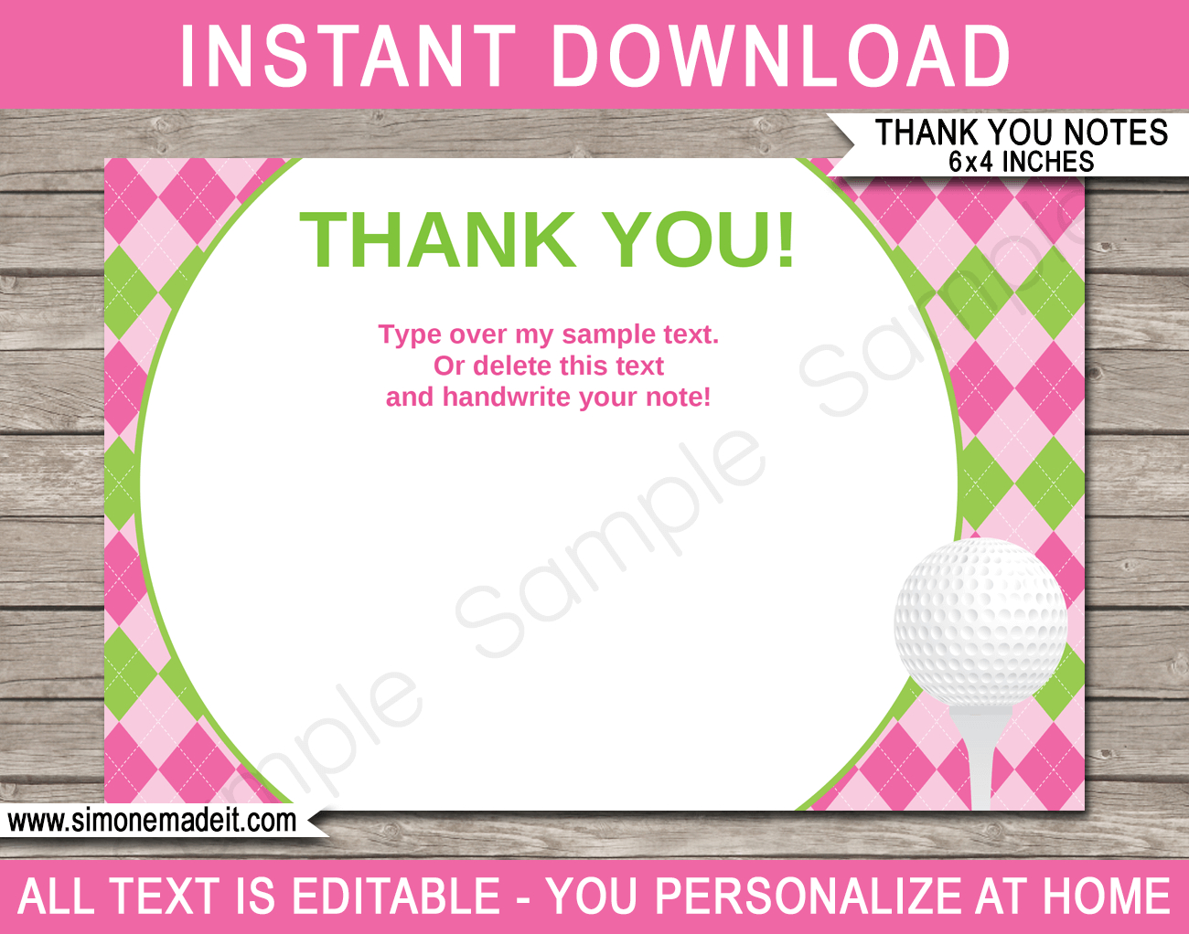 Golf Birthday Party Thank You Cards Template – Pink/green With Regard To Thank You Note Card Template