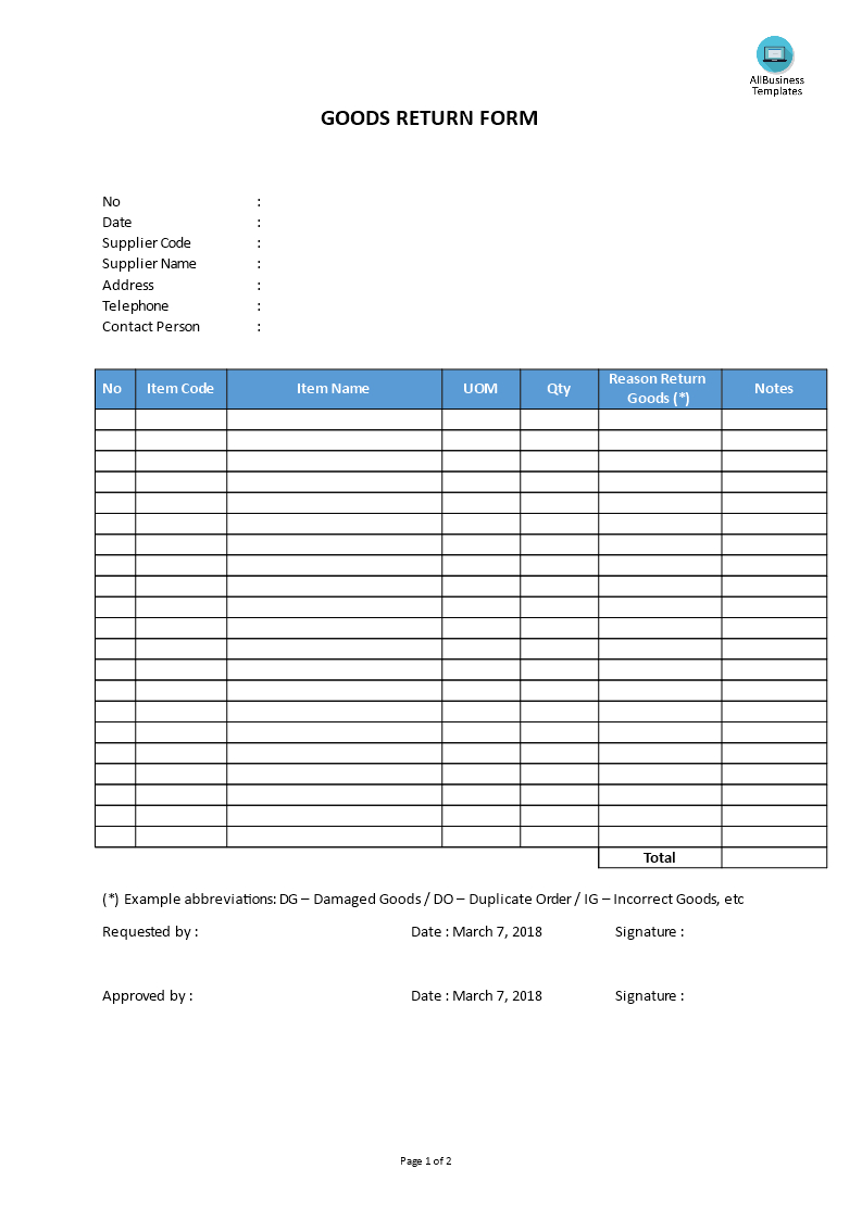 Goods Return Form Template | Templates At Inside Bin Card Template