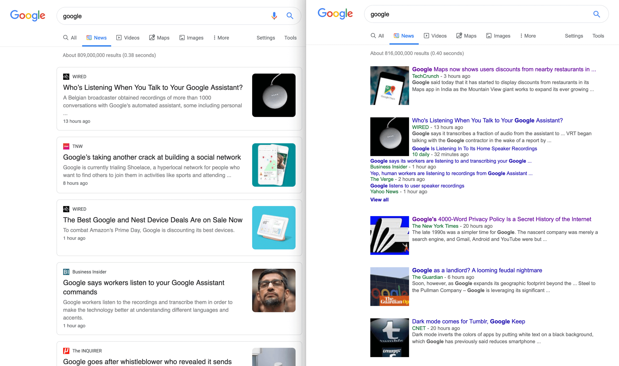 Google News Rolling Out Card Layout On Desktop Search In Google Search Business Card Template