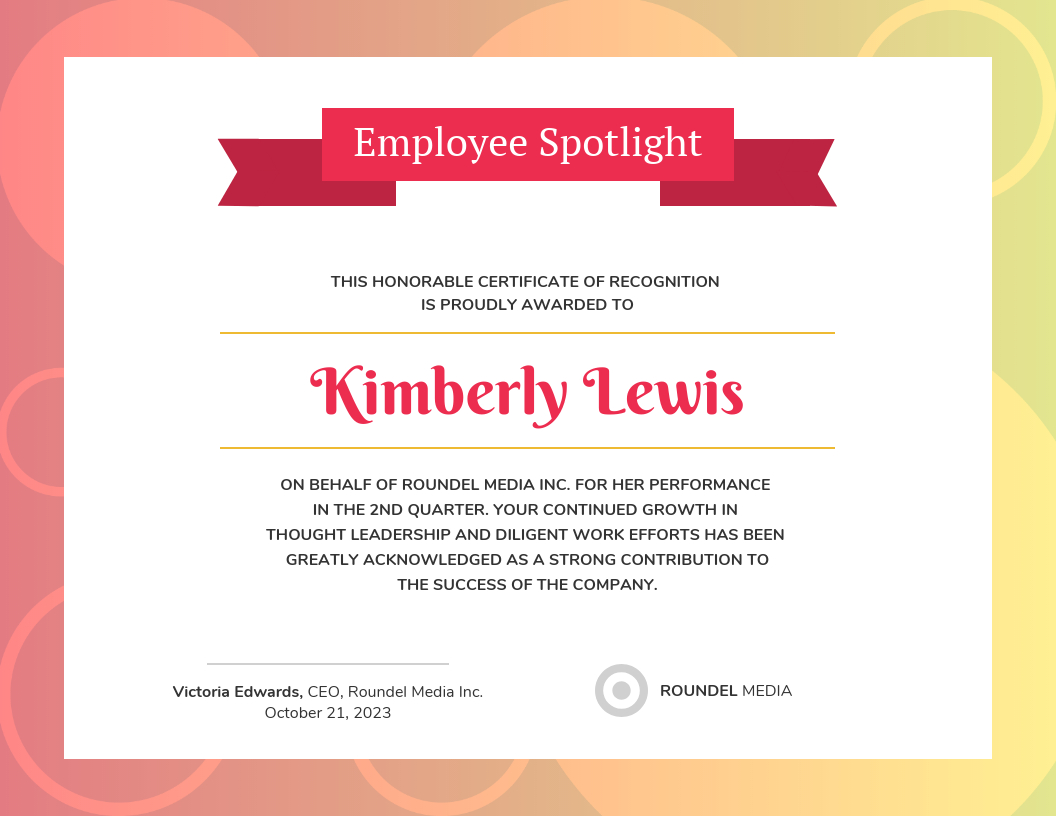 Gradient Employee Recognition Certificate Template Pertaining To Good Job Certificate Template