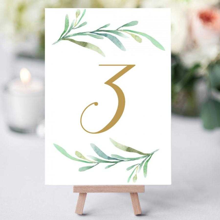 Greenery Wedding Table Numbers Template, Printable Reception In Table Number Cards Template