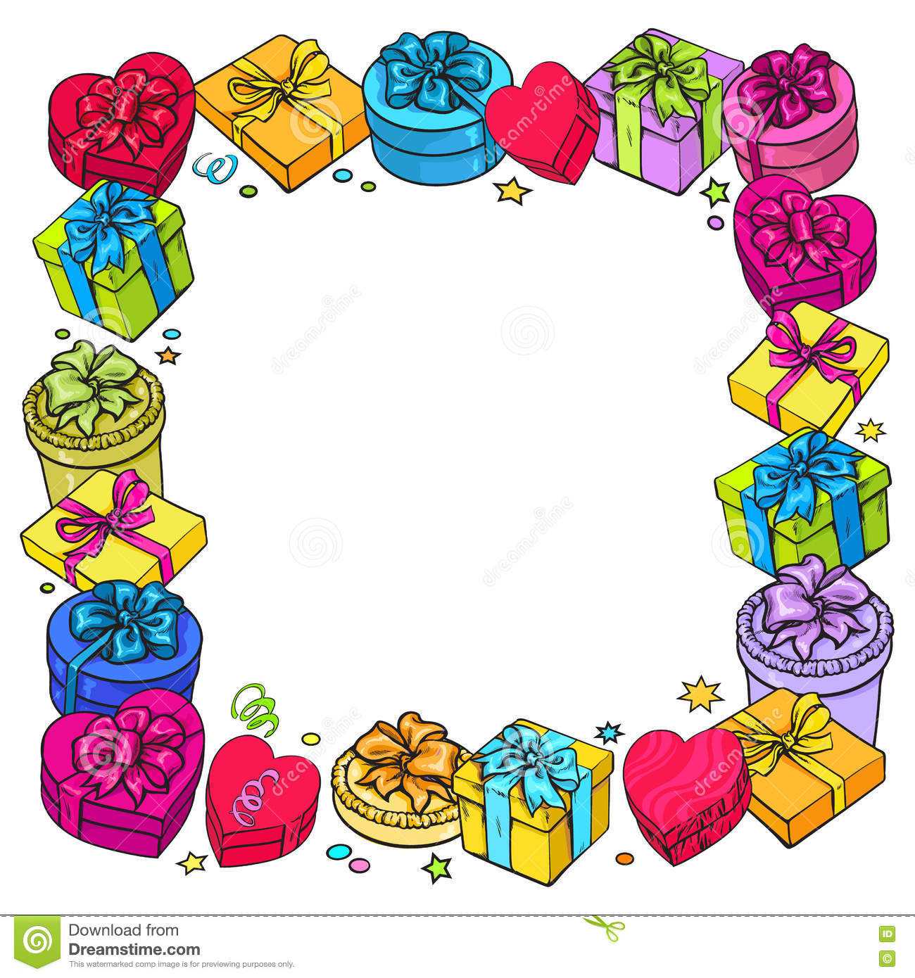 Greeting Card Template With Frame Of Gift And Present Boxes Intended For Quarter Fold Birthday Card Template