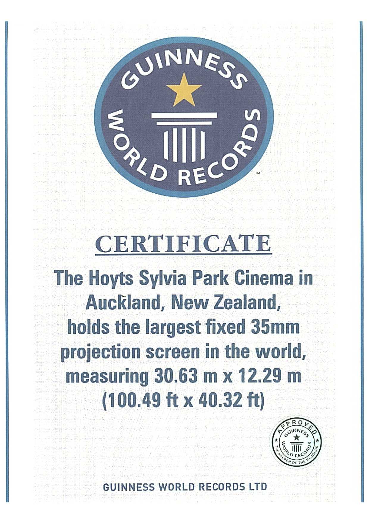 Guinness Certificate – Specialty Cinema Pertaining To Guinness World Record Certificate Template