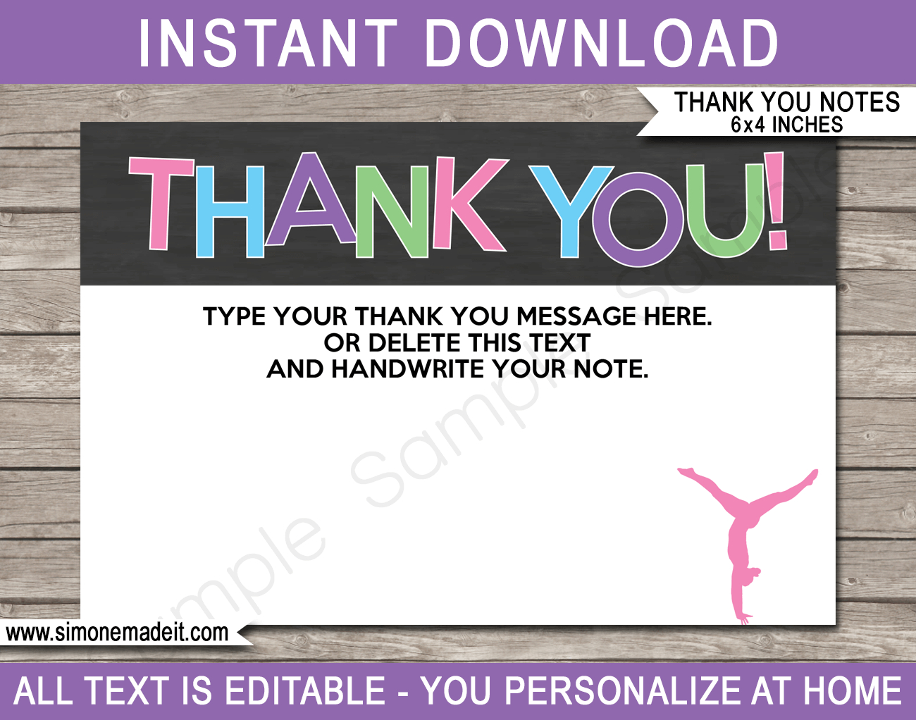 Gymnastics Party Thank You Cards Template Within Thank You Note Cards Template