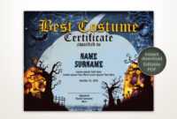 Halloween Best Costume Certificate Editable Template Costume Award  Printable Certificate Template Instant Download intended for Halloween Costume Certificate Template