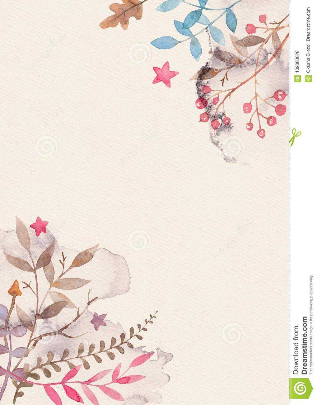 Hand Drawn Watercolor Greeting Card Template With Floral For Greeting Card Layout Templates
