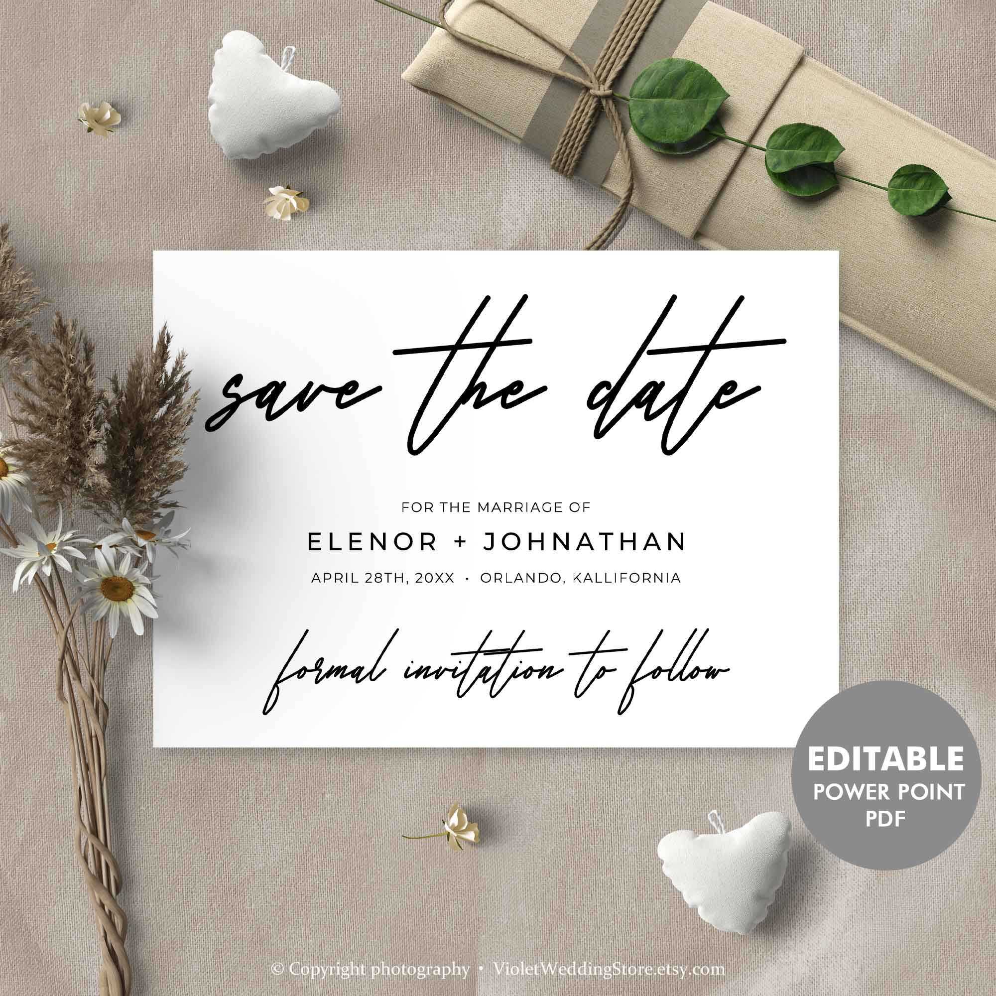 Handwritten Save The Date Card, Printable Save The Date, Calligraphy  Elegant Wedding Template, Editable Pdf Card Instant Download Hfs20 In Save The Date Powerpoint Template