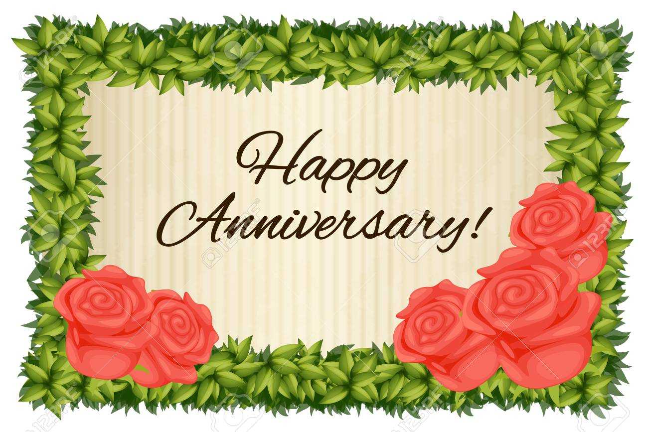 Happy Anniversary Card Template With Red Roses Illustration For Template For Anniversary Card