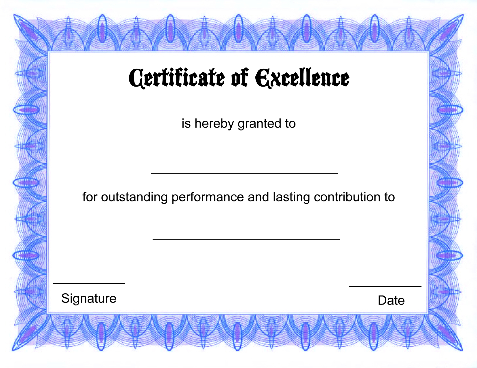 High Quality Free Award Certificate Template With Blue In Free Printable Blank Award Certificate Templates