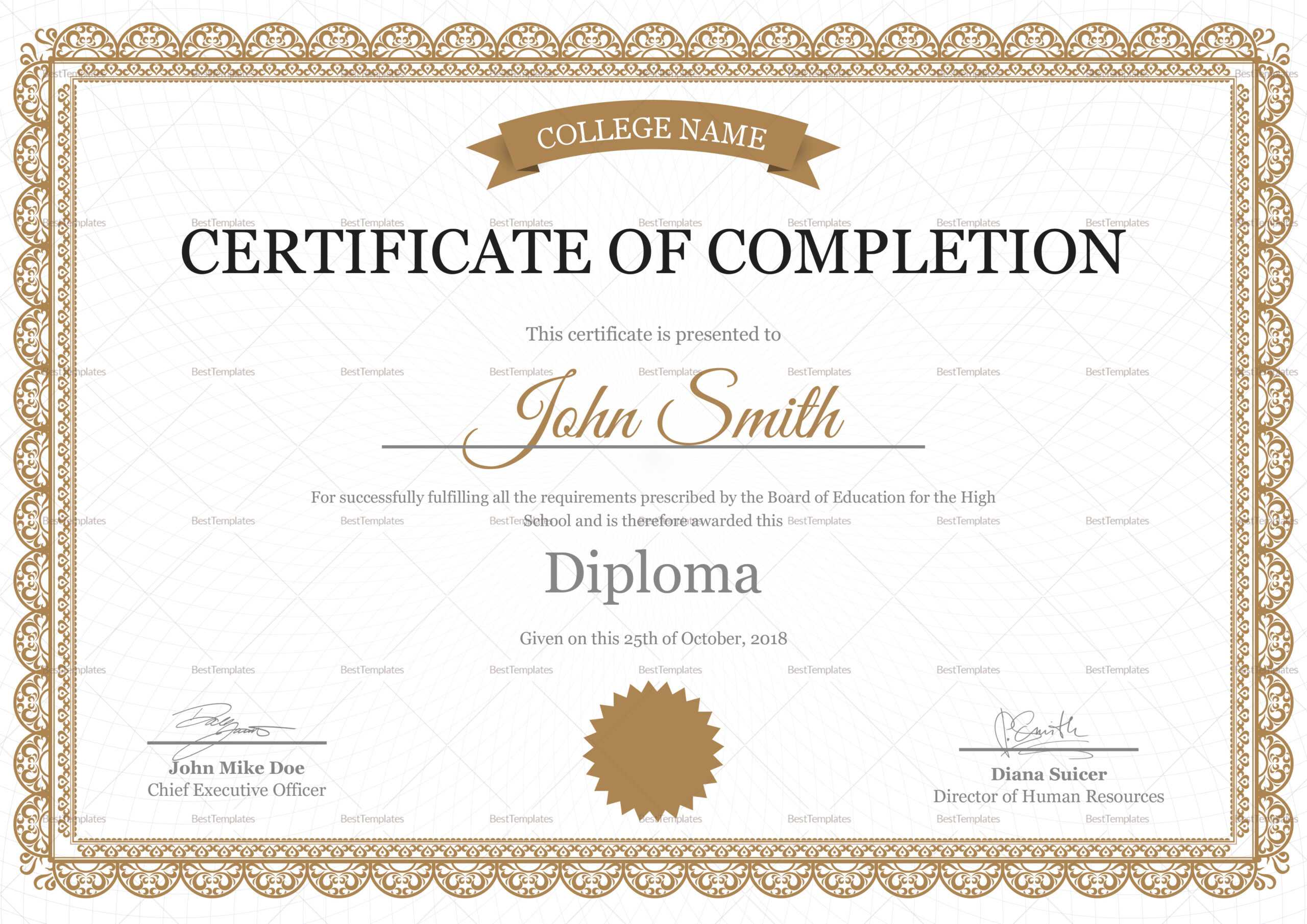 High School Completion Certificate Template Intended For Certificate Templates For School