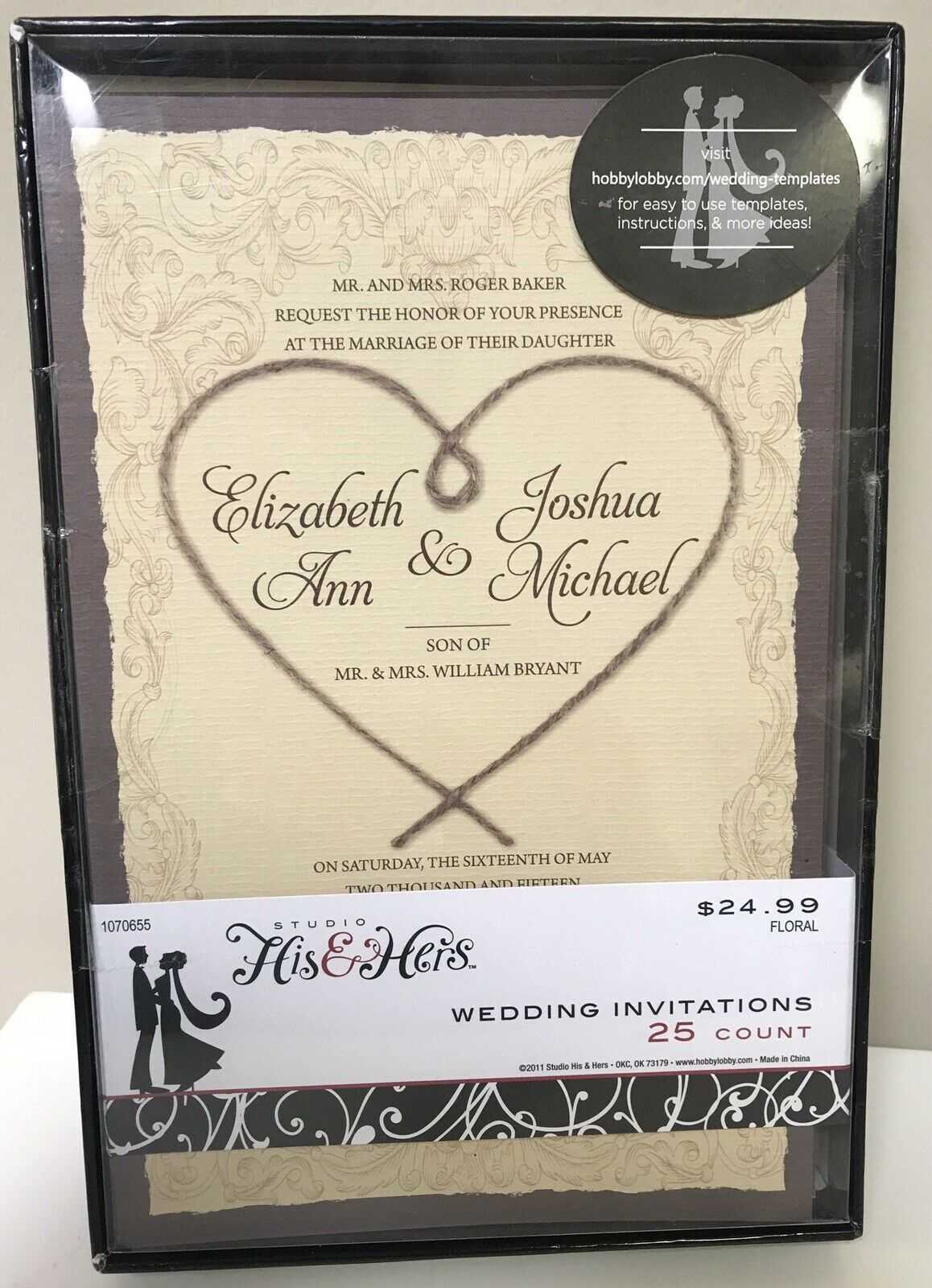 His & Hers 25 Printable Hobby Lobby Invitations Craft Brown Heart Pattern  Nib Within Amscan Imprintable Place Card Template