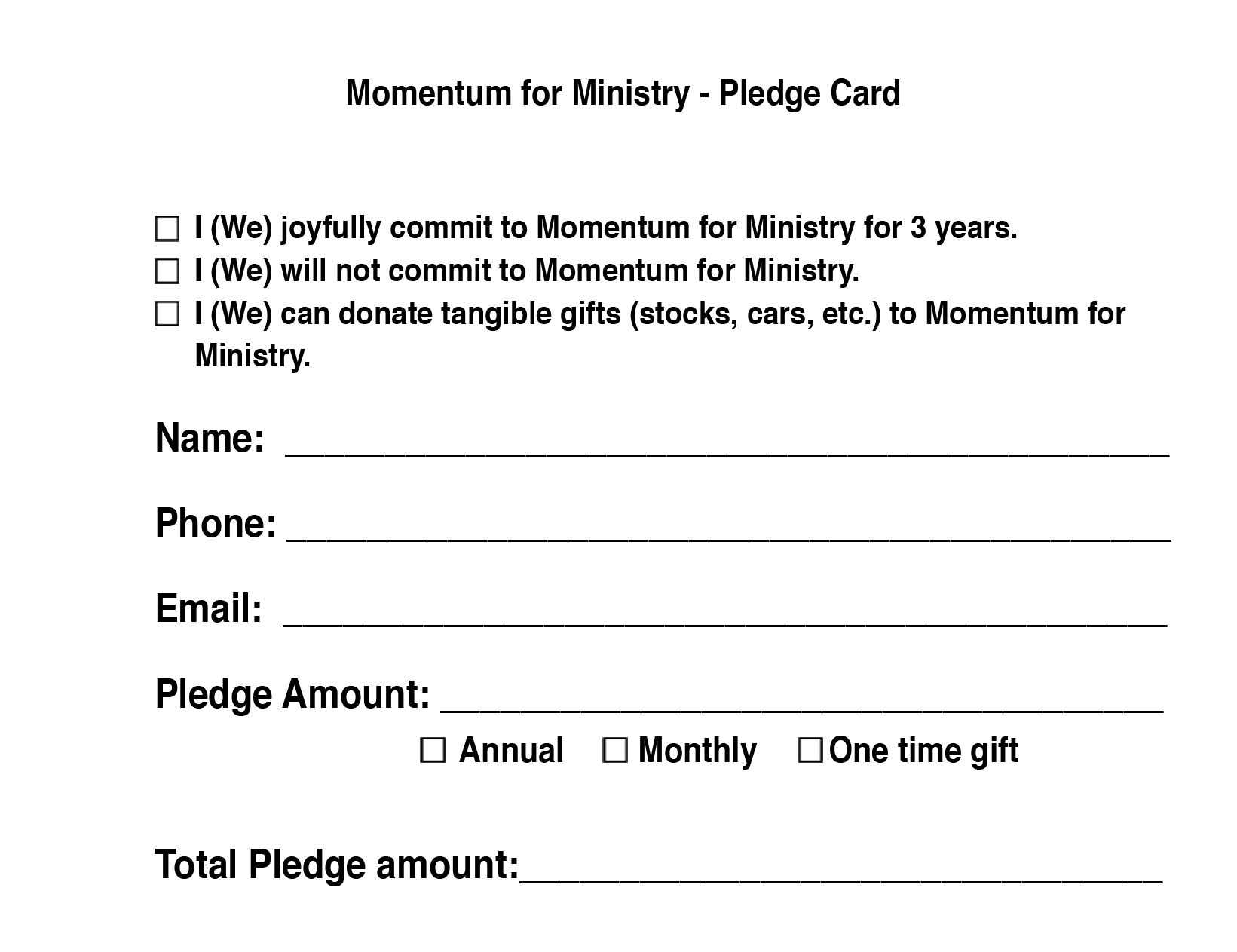 Hope Covenant Church: Chandler Az > Momentum For Ministry Inside Building Fund Pledge Card Template