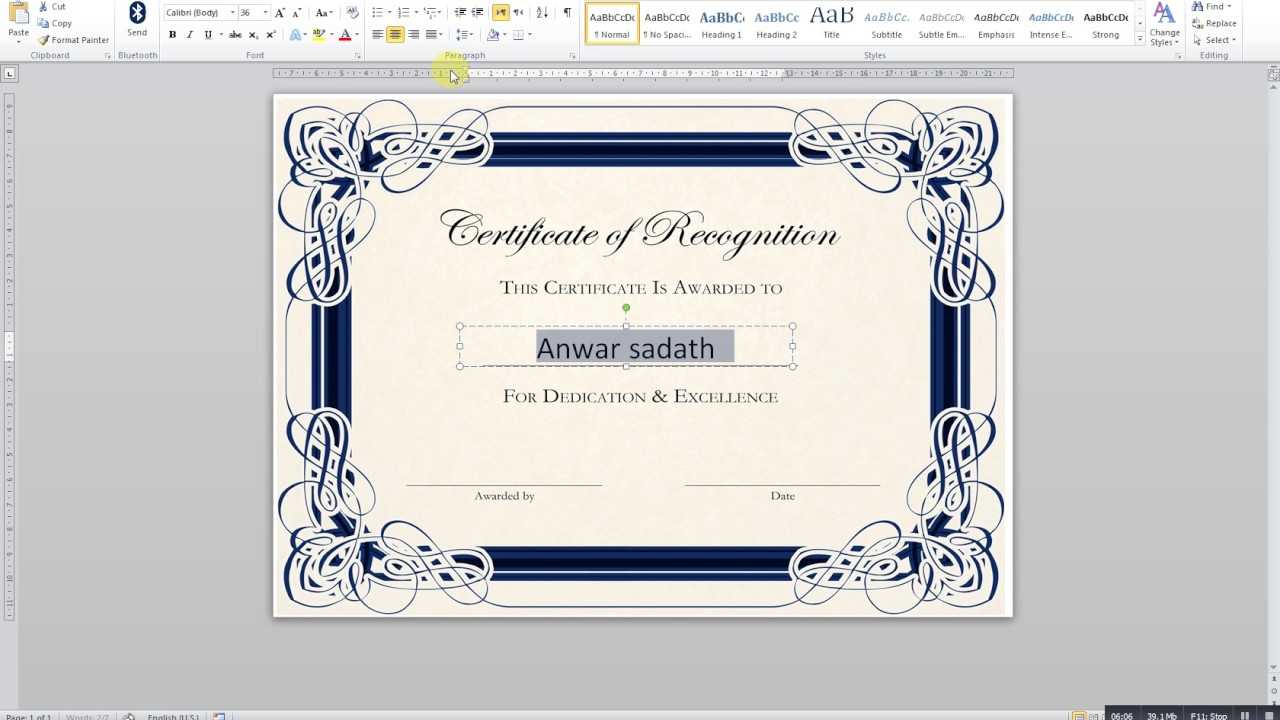 How To Create A Certificate In Ms Word For Word 2013 Certificate Template