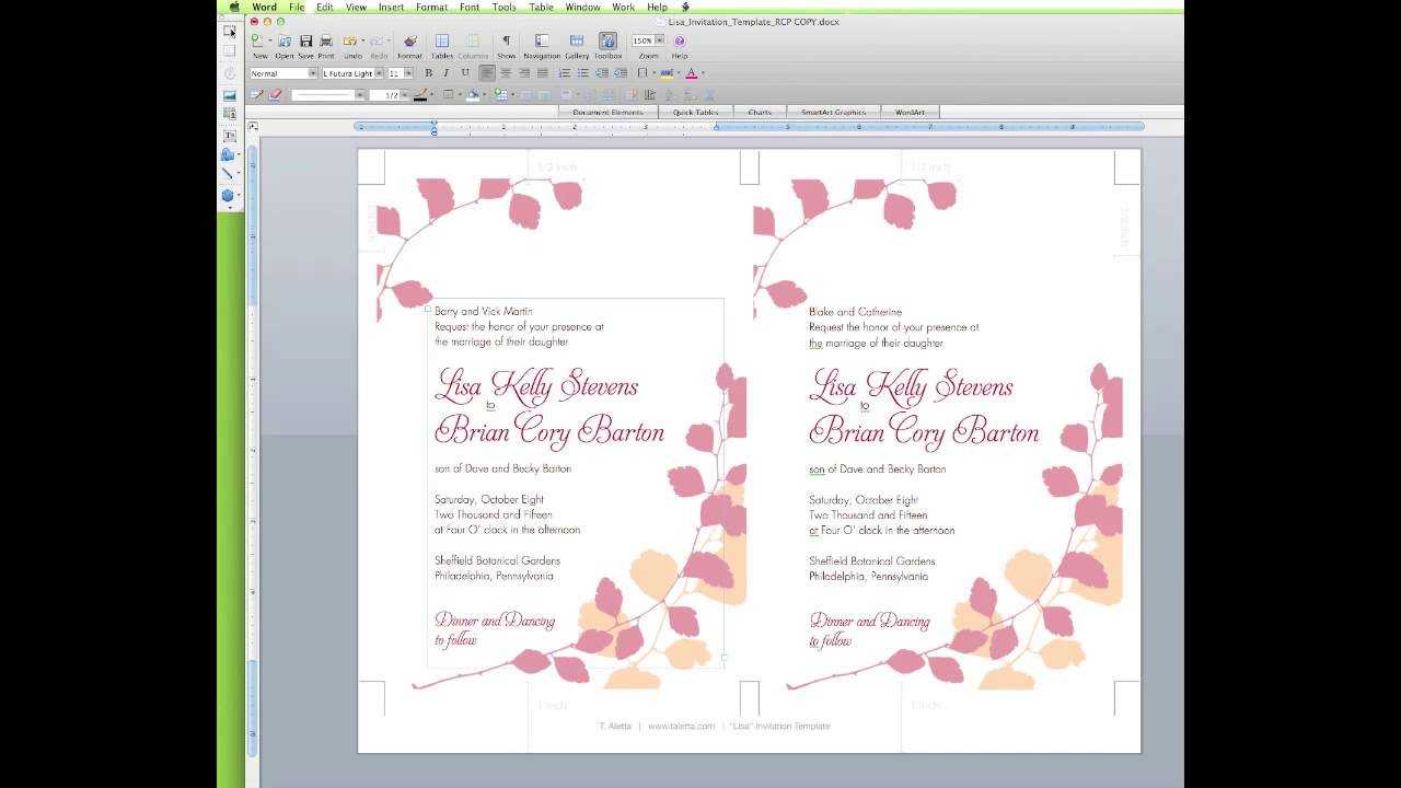 How To Edit A Wedding Invitation Template In Word Inside Wedding Card Size Template