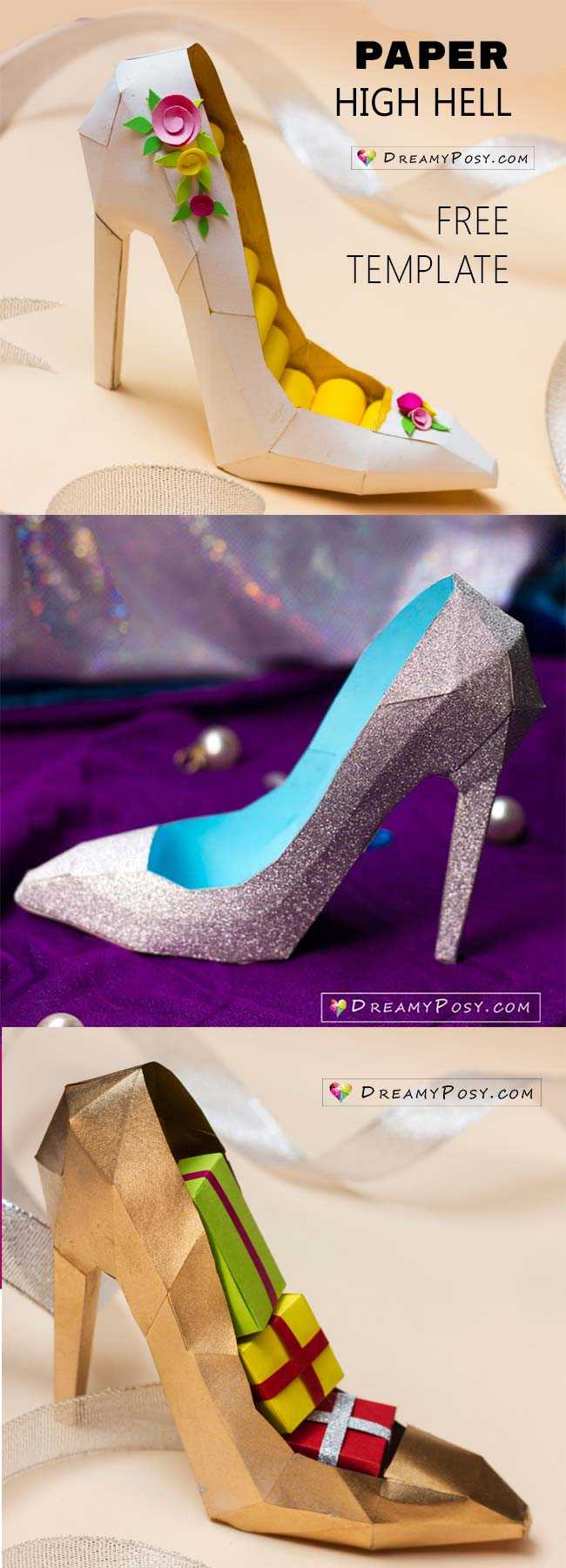How To Make 3D Paper Shoe As A Gift Box, Free Template Inside High Heel Shoe Template For Card
