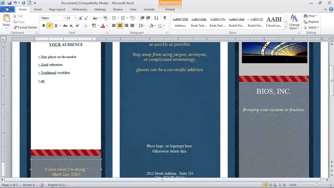 How To Make A Brochure In Microsoft Word Intended For Free Brochure Templates For Word 2010