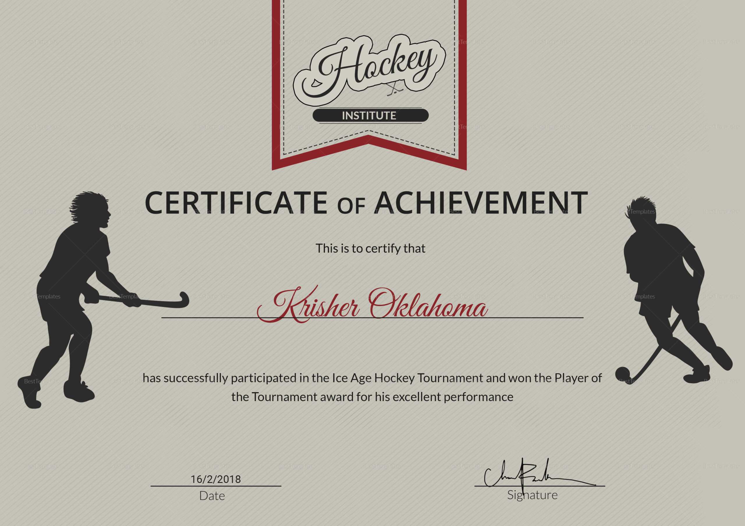 Ice Hockey Achievement Certificate Template Throughout Hockey Certificate Templates