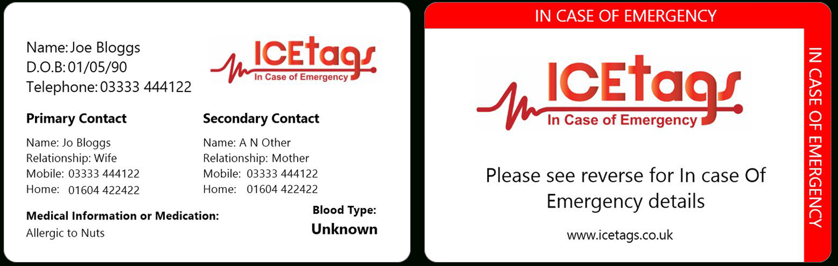 Ice Wallet Card | Full Size Icetags | Free Uk Delivery With Medical Alert Wallet Card Template