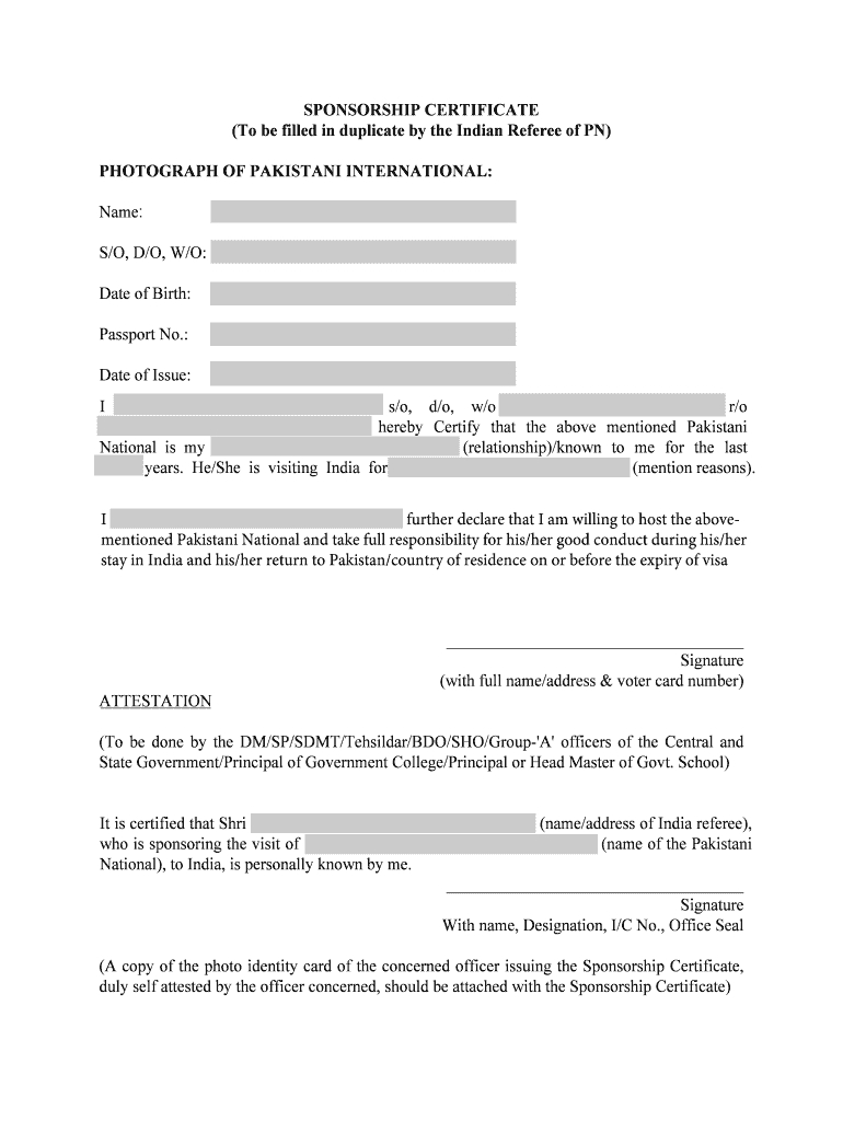 Indian Visa Sponsor Letter Sample – Fill Online, Printable Inside Good Conduct Certificate Template