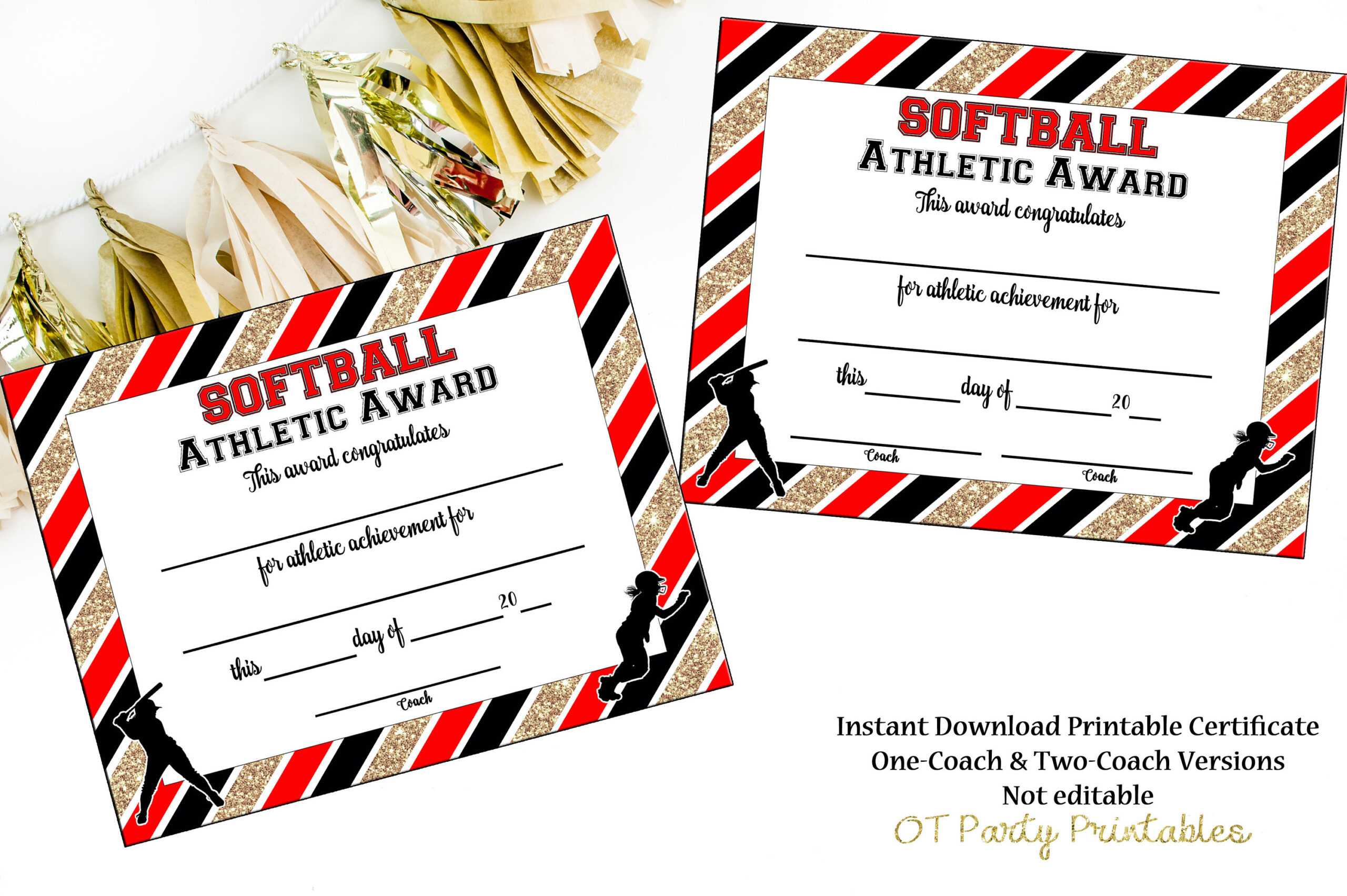 Instant Download – Softball Certificate Of Achievement – Softball Award –  Print At Home – Softball Certificate Of Completion – Sports Award Regarding Softball Certificate Templates