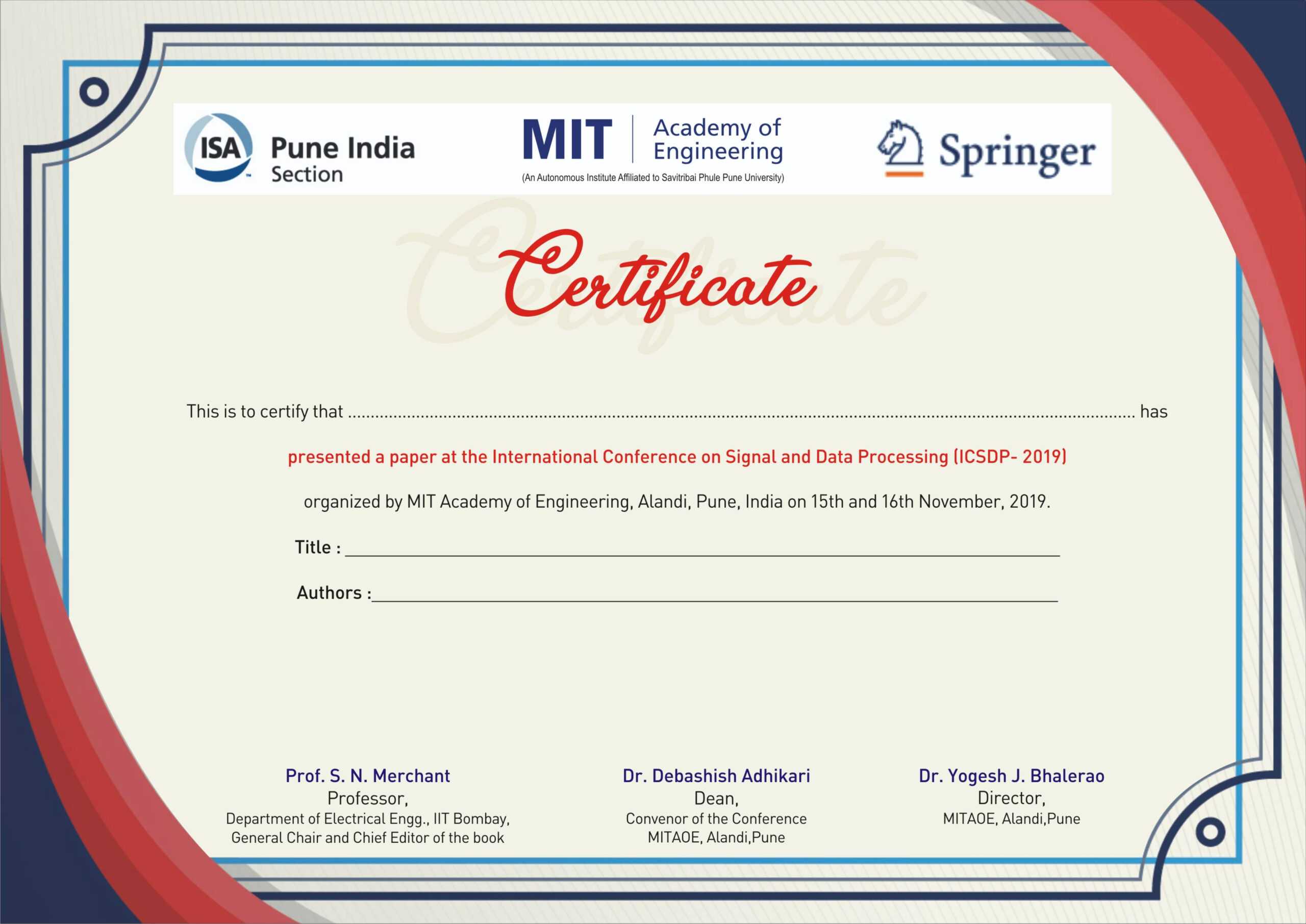 International Conference On Signal & Data Processing (Icsdp) In International Conference Certificate Templates