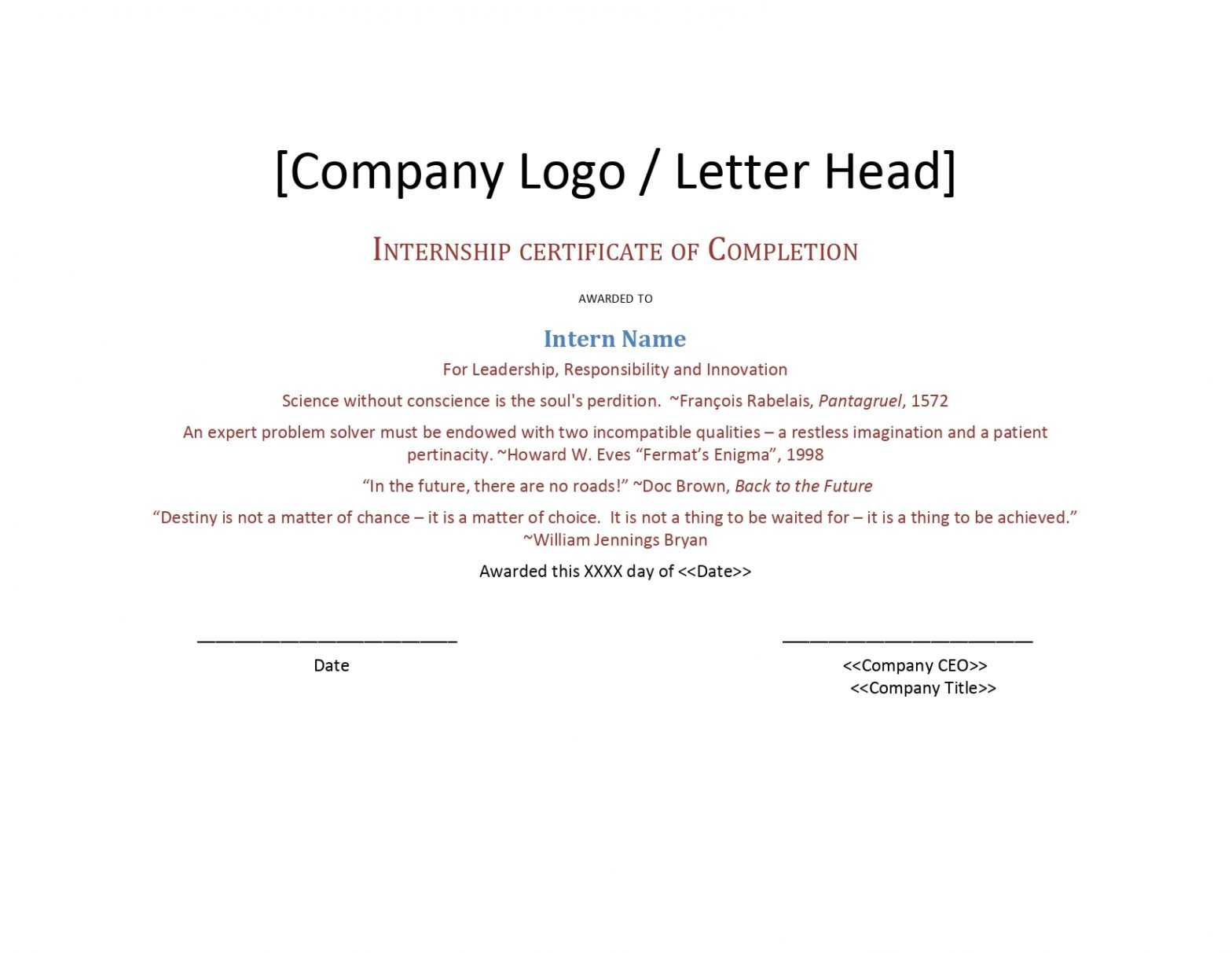 Internship Completion Certificate Template – Google Docs For Certificate Template For Project Completion