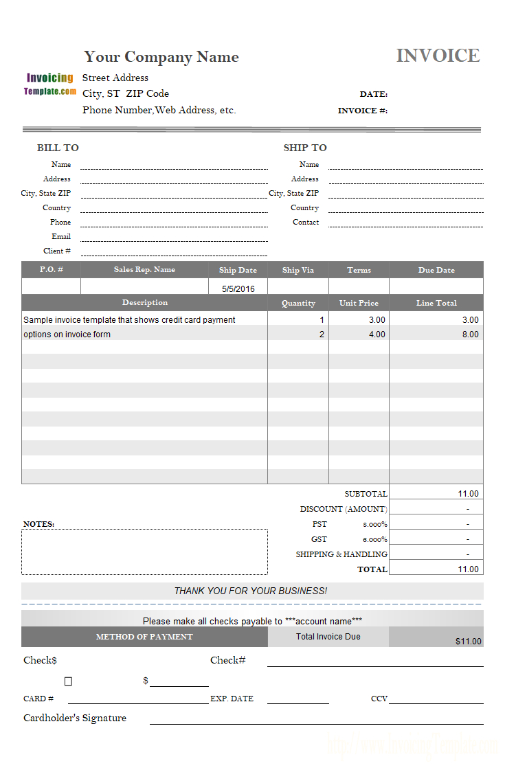 Invoice Template With Credit Card Payment Option Inside Credit Card Statement Template Excel