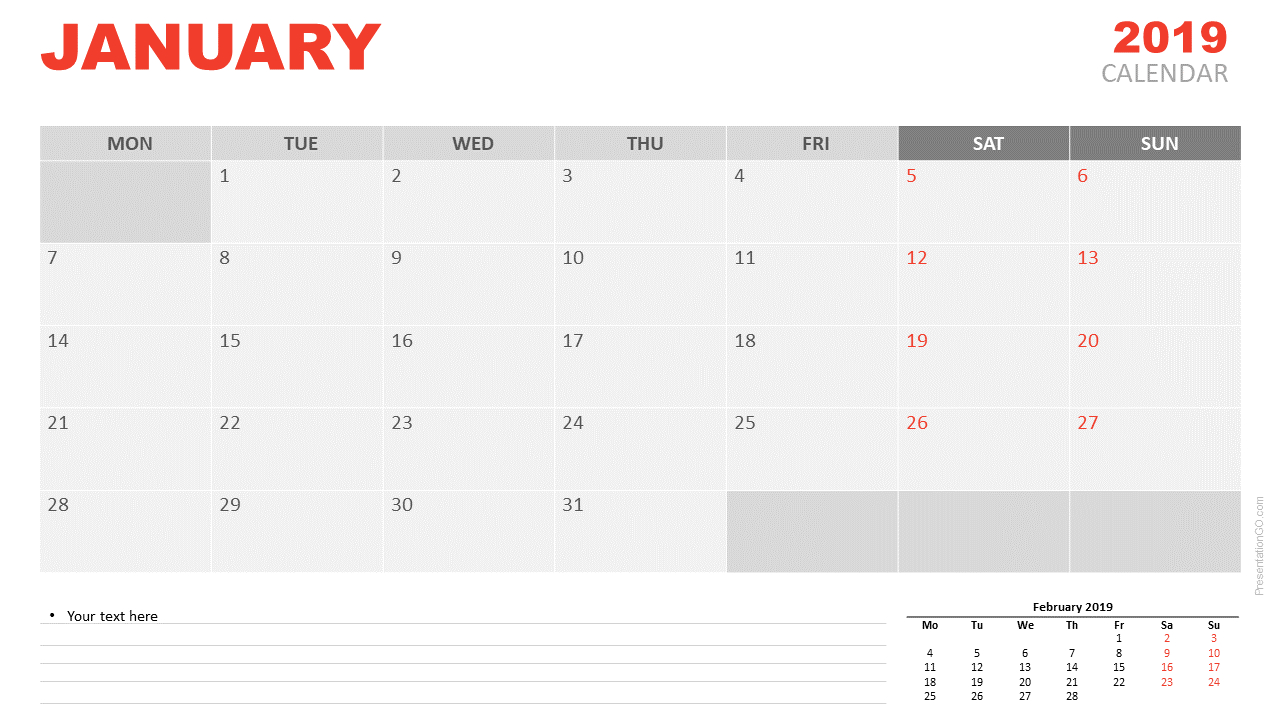 January 2019 Calendar For Powerpoint – Presentationgo In Microsoft Powerpoint Calendar Template