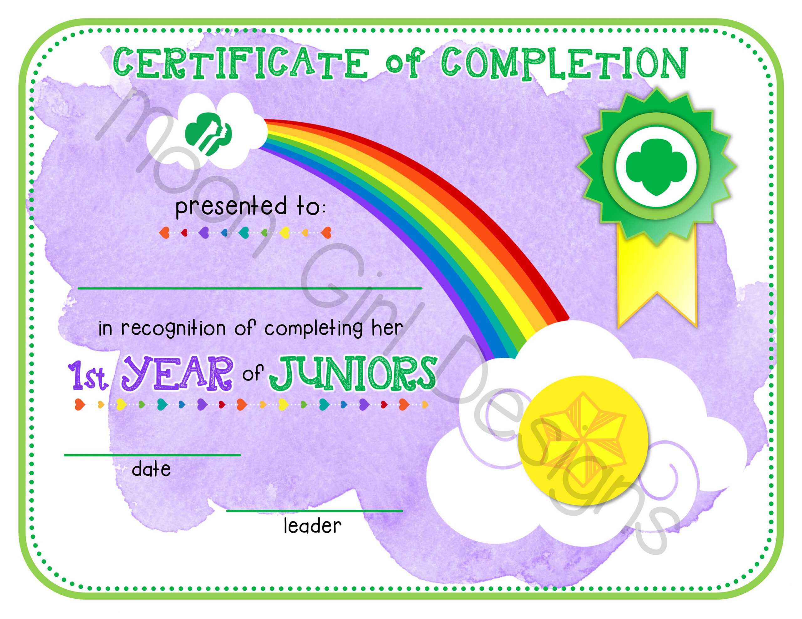 Junior Girl Scout 1St Year Completion Certificate Template Printable Pdf  Download For Iq Certificate Template
