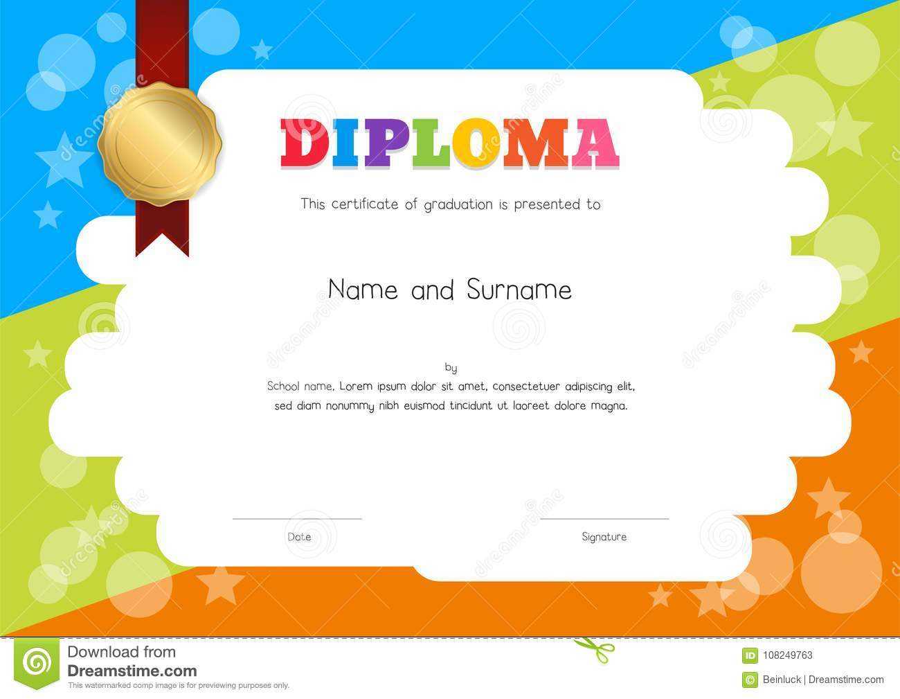 Kids Diploma Or Certificate Template With Hand Drawing Intended For Children's Certificate Template