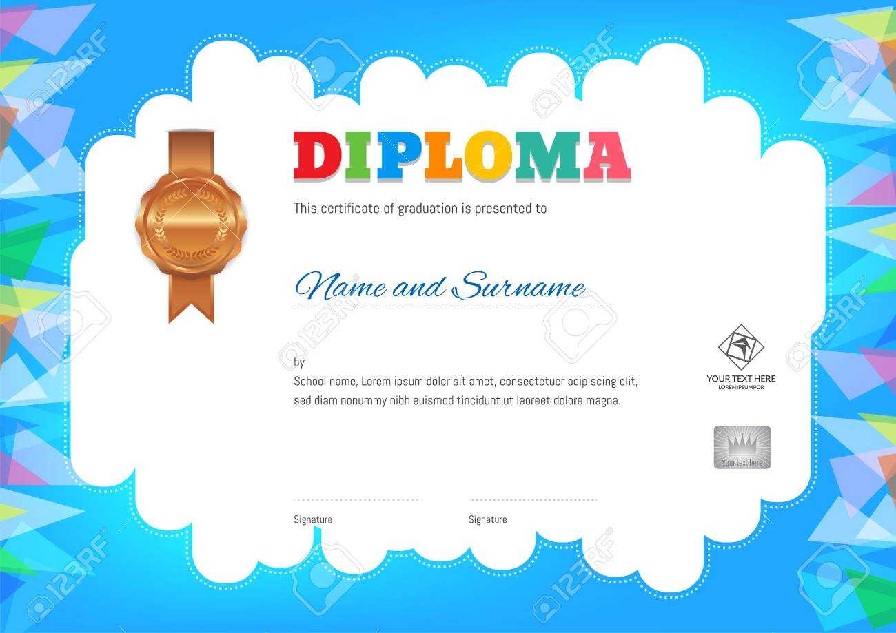 Kids Summer Camp Diploma Or Certificate Template With Photo And.. With Regard To Summer Camp Certificate Template
