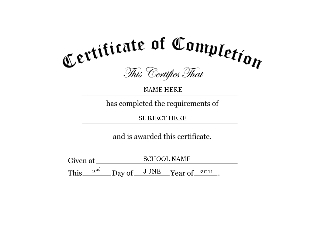 Kindergarten Preschool Certificate Of Completion Word In Certificate Of Completion Template Word