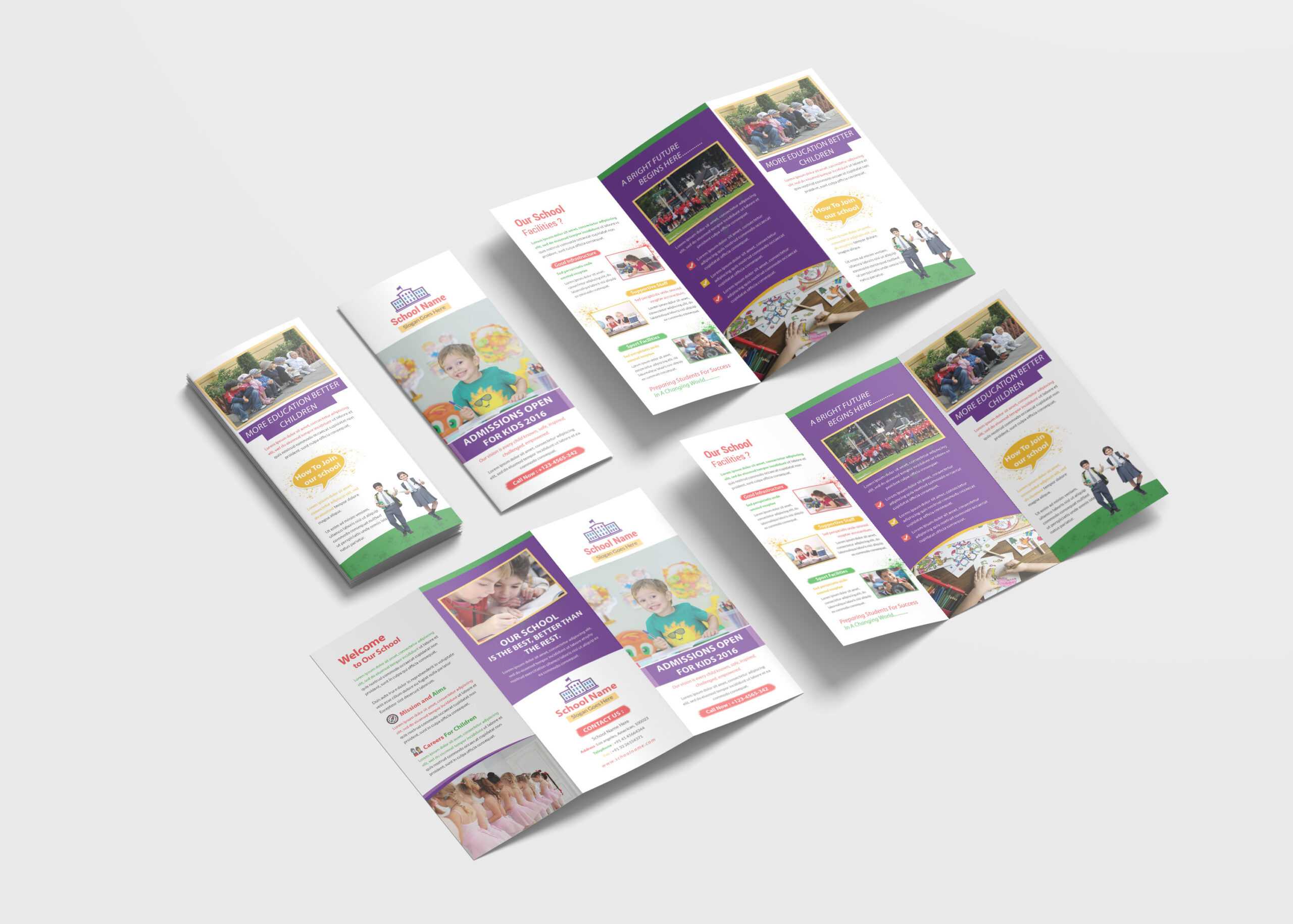 Kindergarten School Tri Fold Brochure Design Template With Tri Fold School Brochure Template