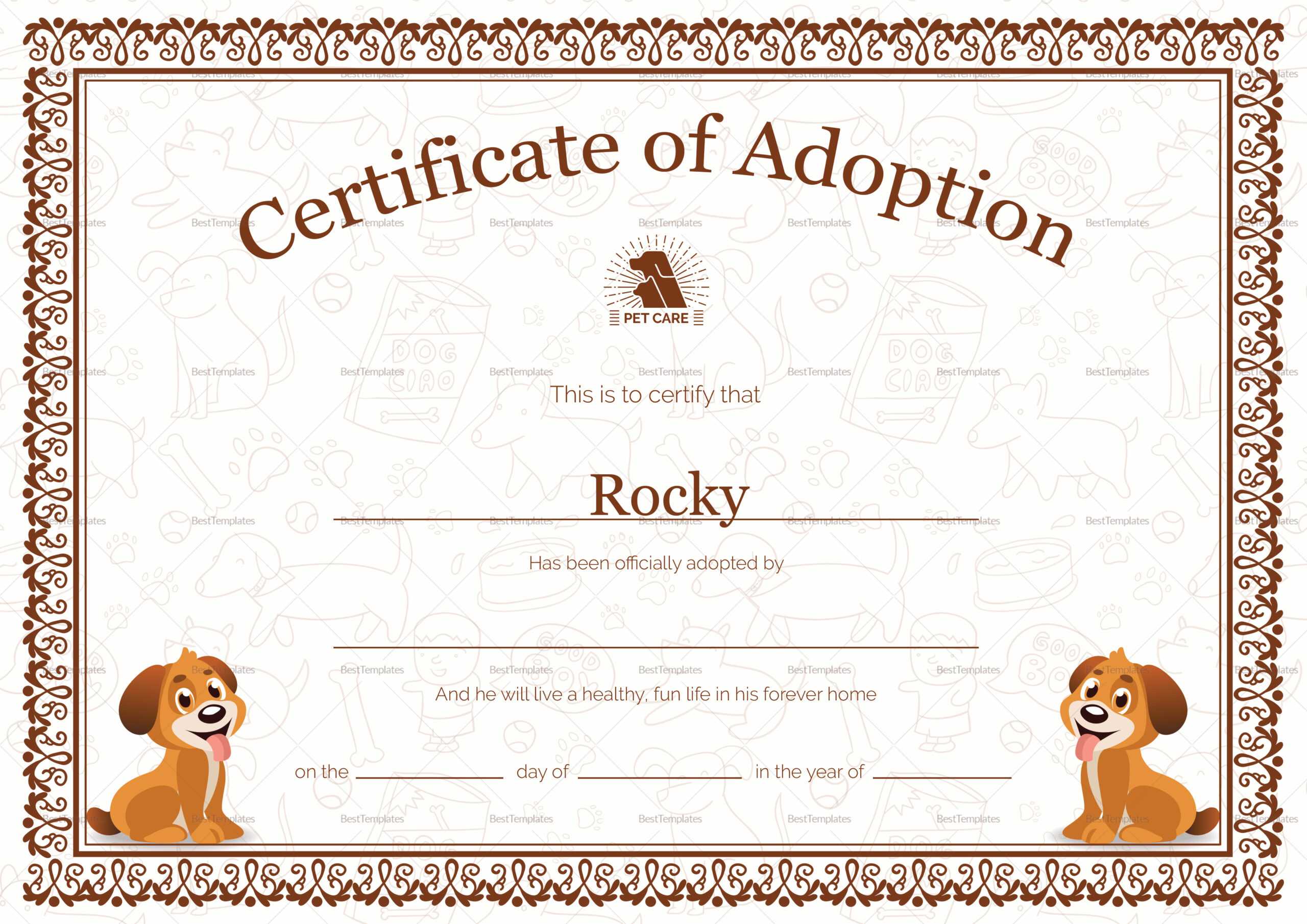 Kitten Adoption Certificate With Service Dog Certificate Template